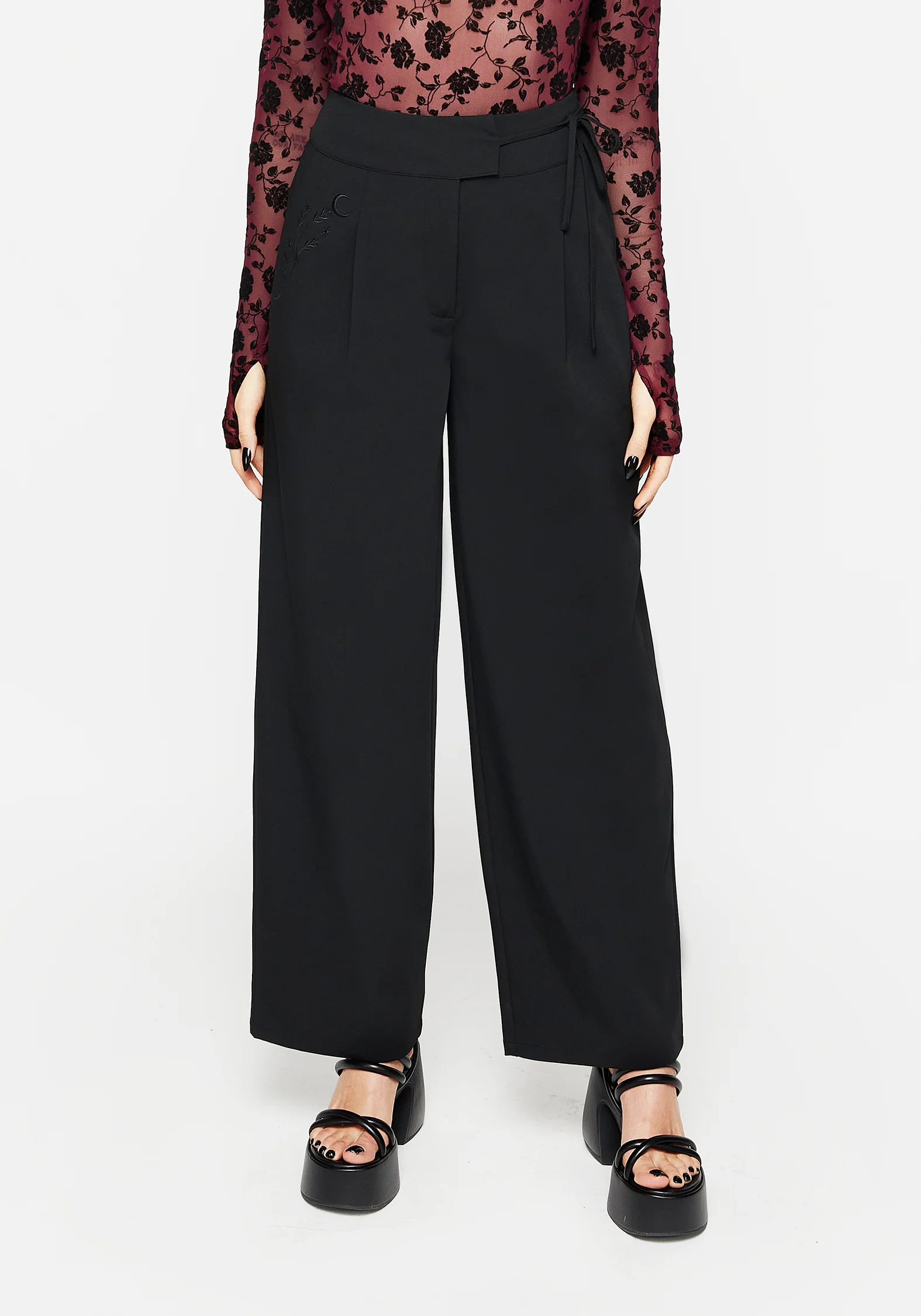 Asteria Tie Waist Embroidered Trousers - Image 4