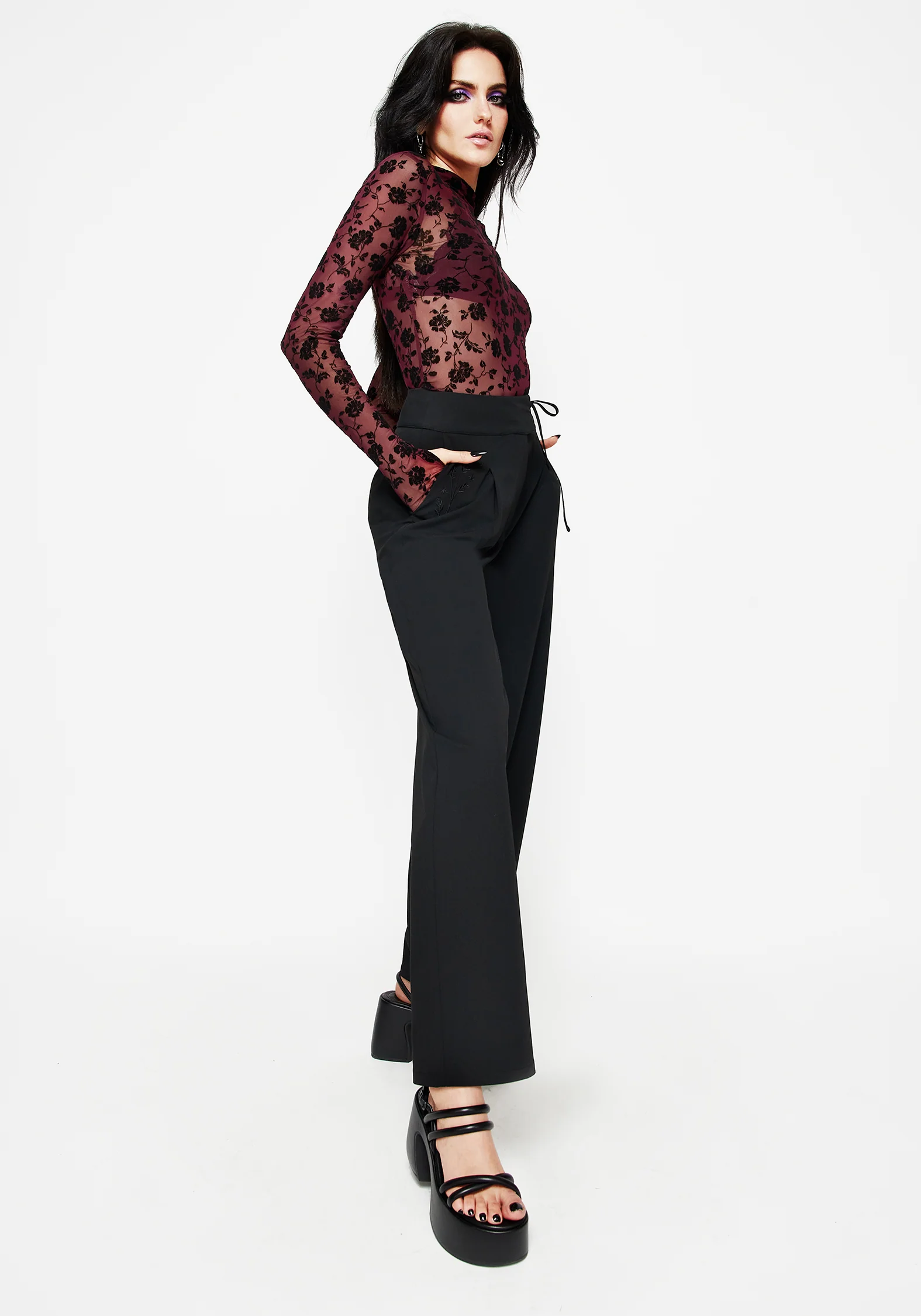 Asteria Tie Waist Embroidered Trousers - Image 6