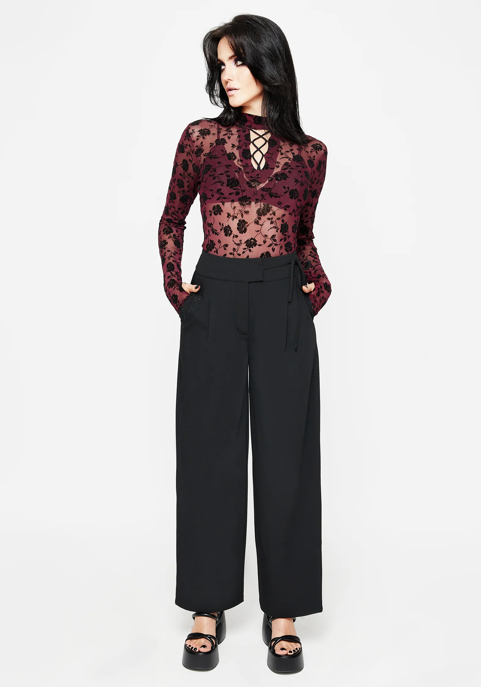 Asteria Tie Waist Embroidered Trousers - Image 7