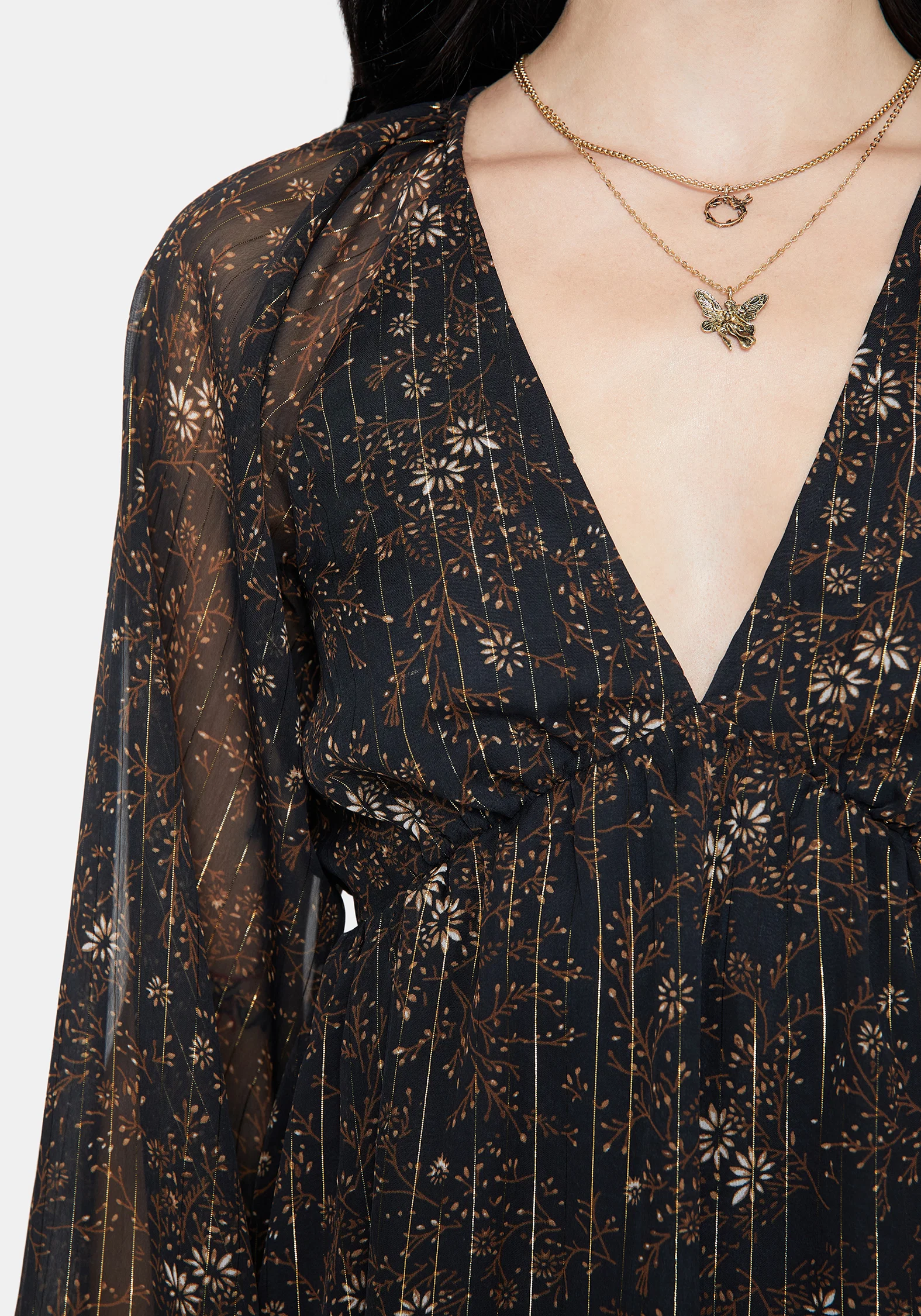 Astralis Floral Stripe Puff Sleeve Mini Dress - Image 2