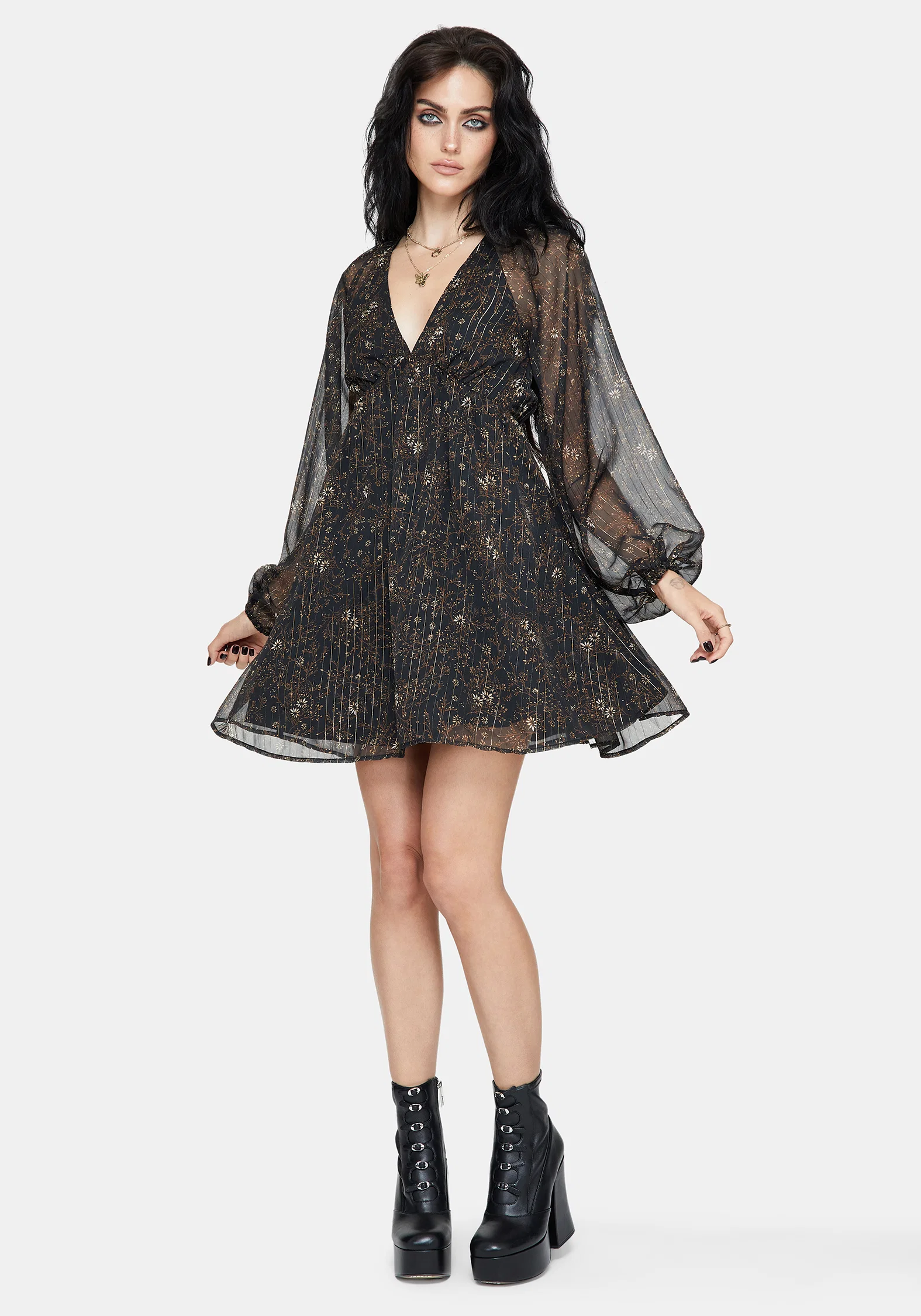 Astralis Floral Stripe Puff Sleeve Mini Dress - Image 4
