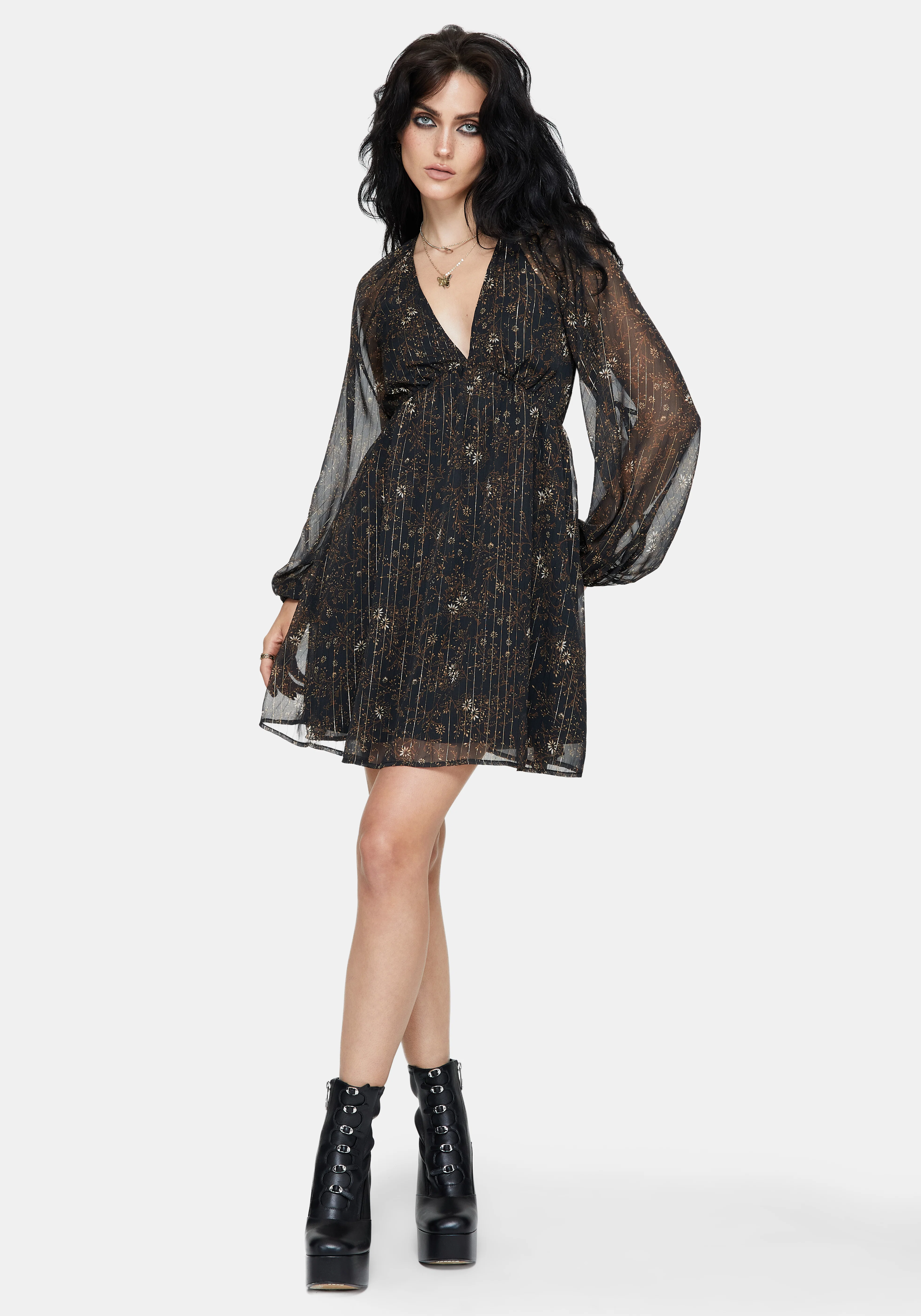 Astralis Floral Stripe Puff Sleeve Mini Dress - Image 5