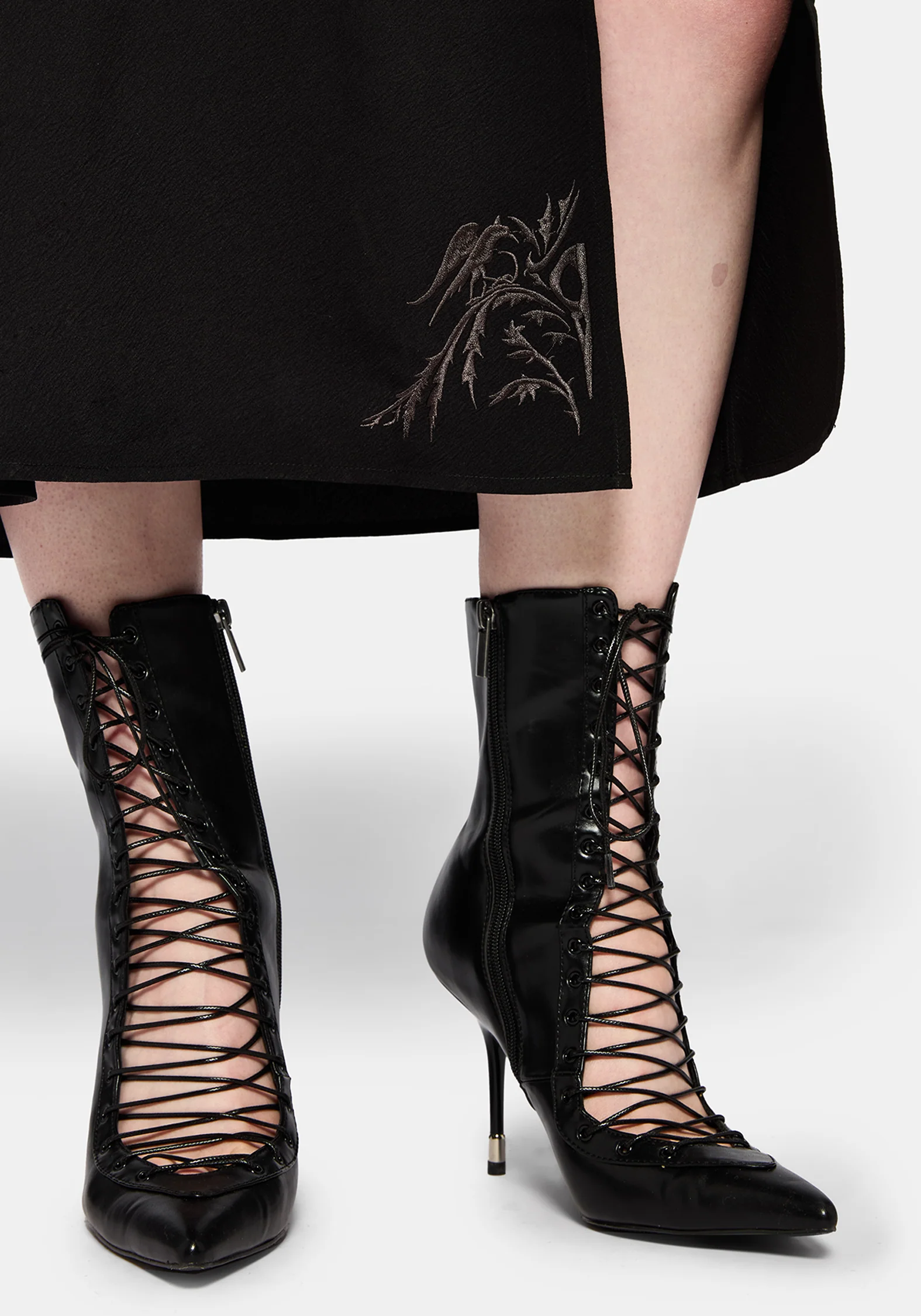 Aubrey Crow Skull Embroidered Twist Front Midi Dress - Image 3