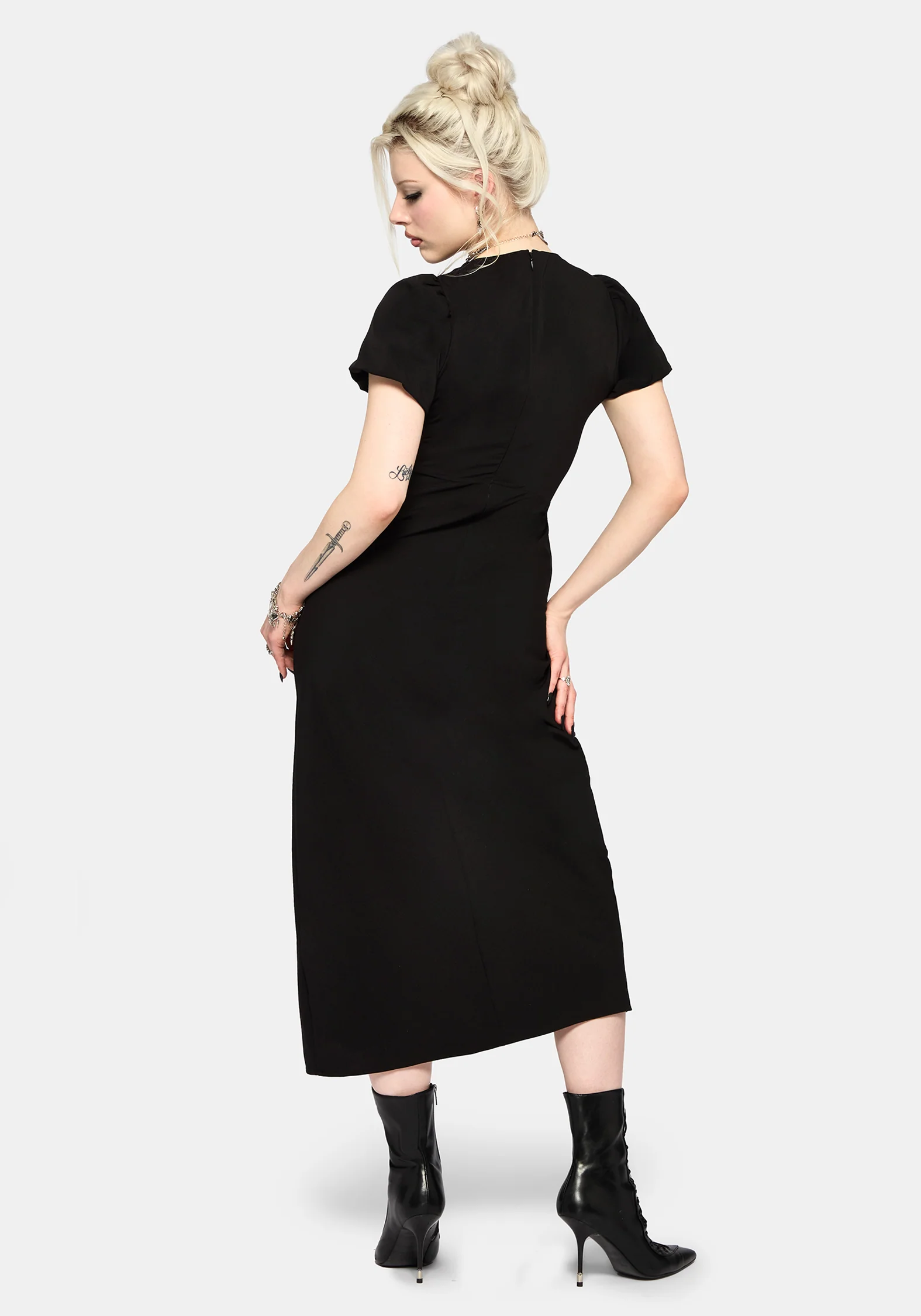 Aubrey Crow Skull Embroidered Twist Front Midi Dress - Image 6