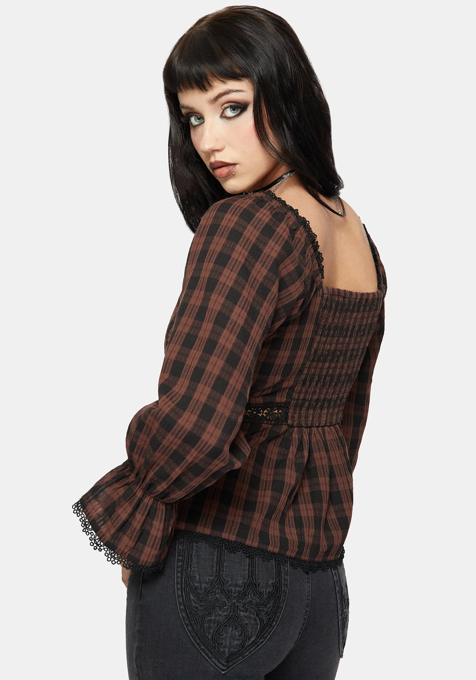 Ava Gingham Long Sleeved Blouse - Image 3