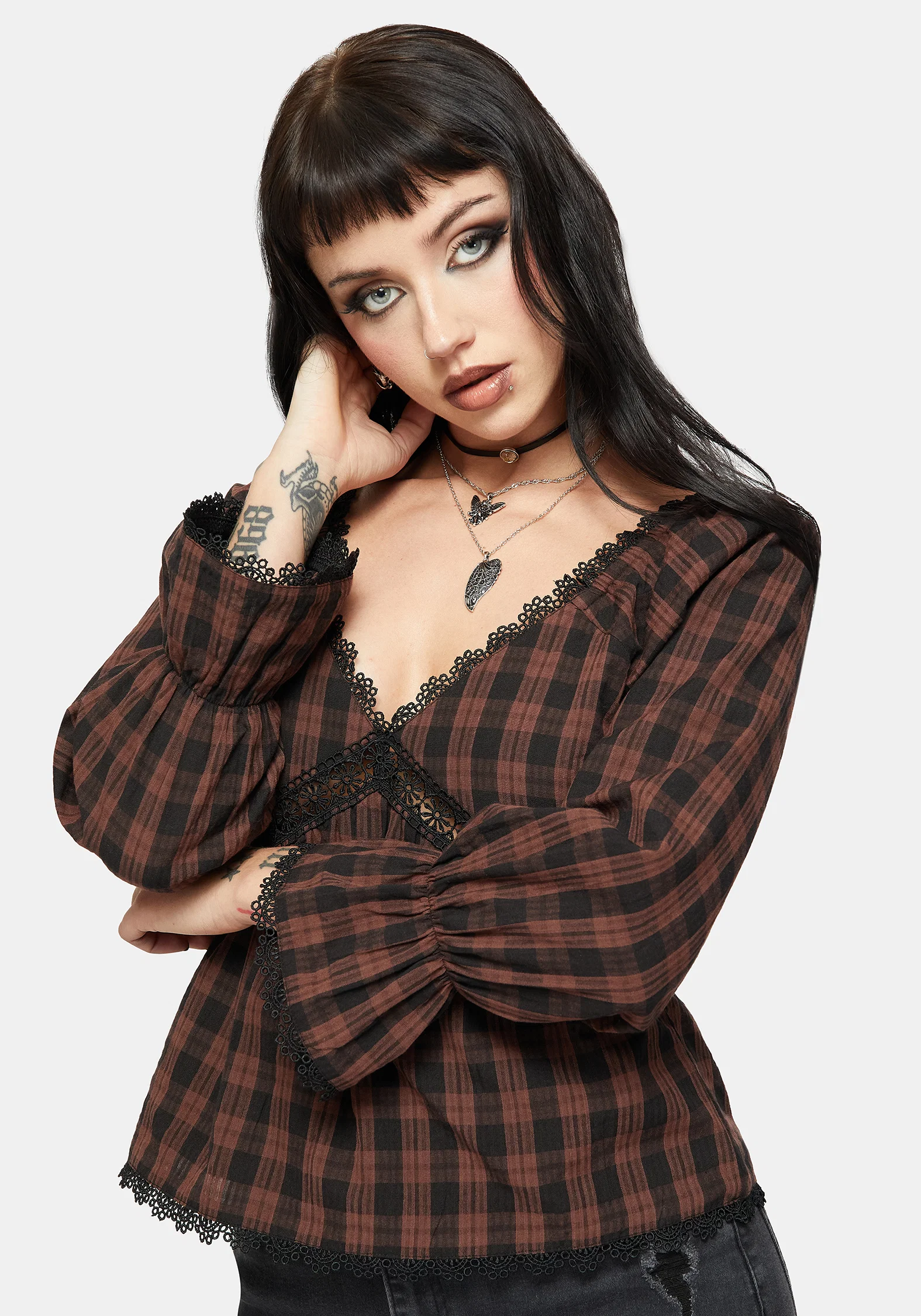 Ava Gingham Long Sleeved Blouse - Image 4