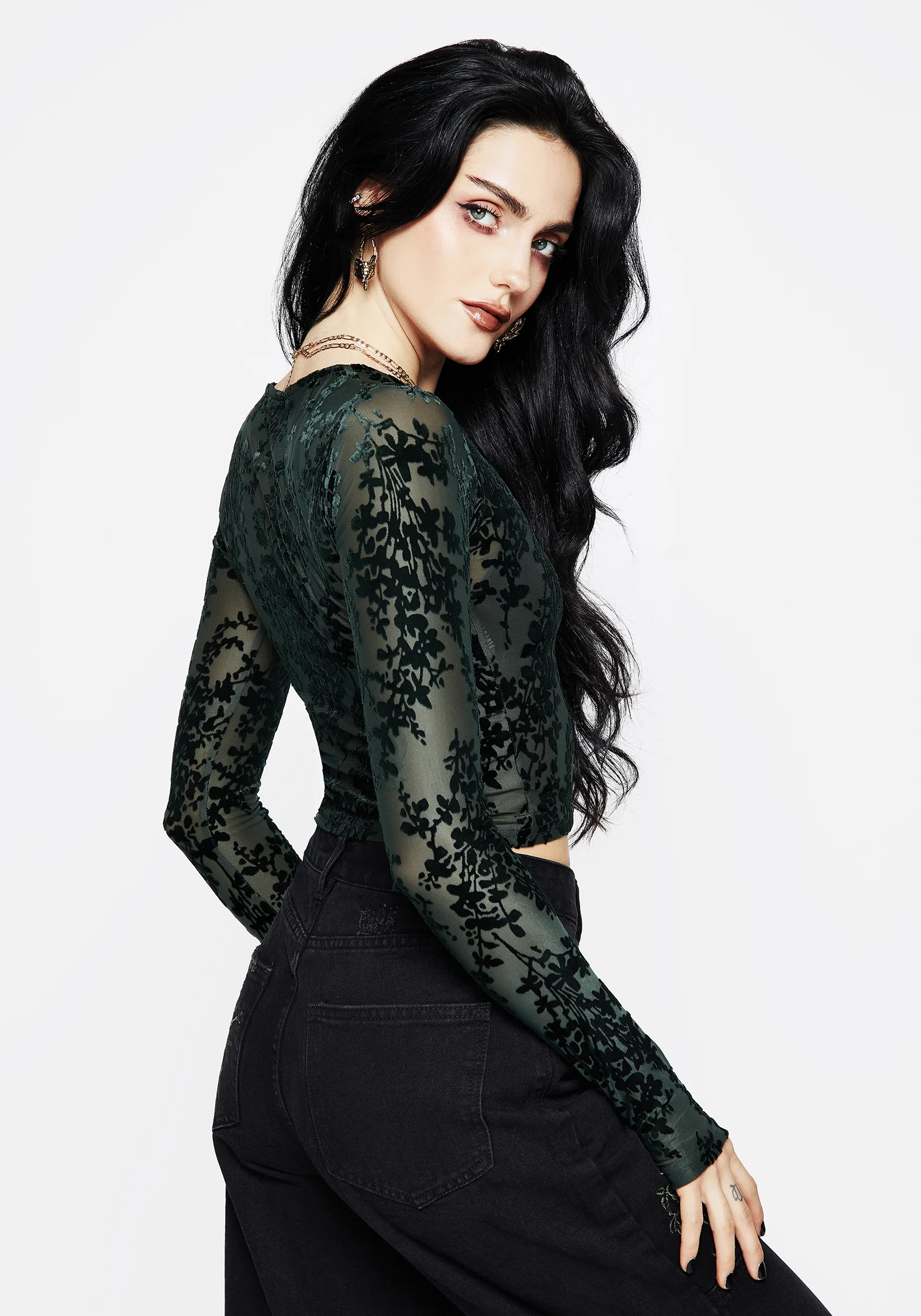 Avalon Floral Flocked Velour Boat Neck Top - Image 3