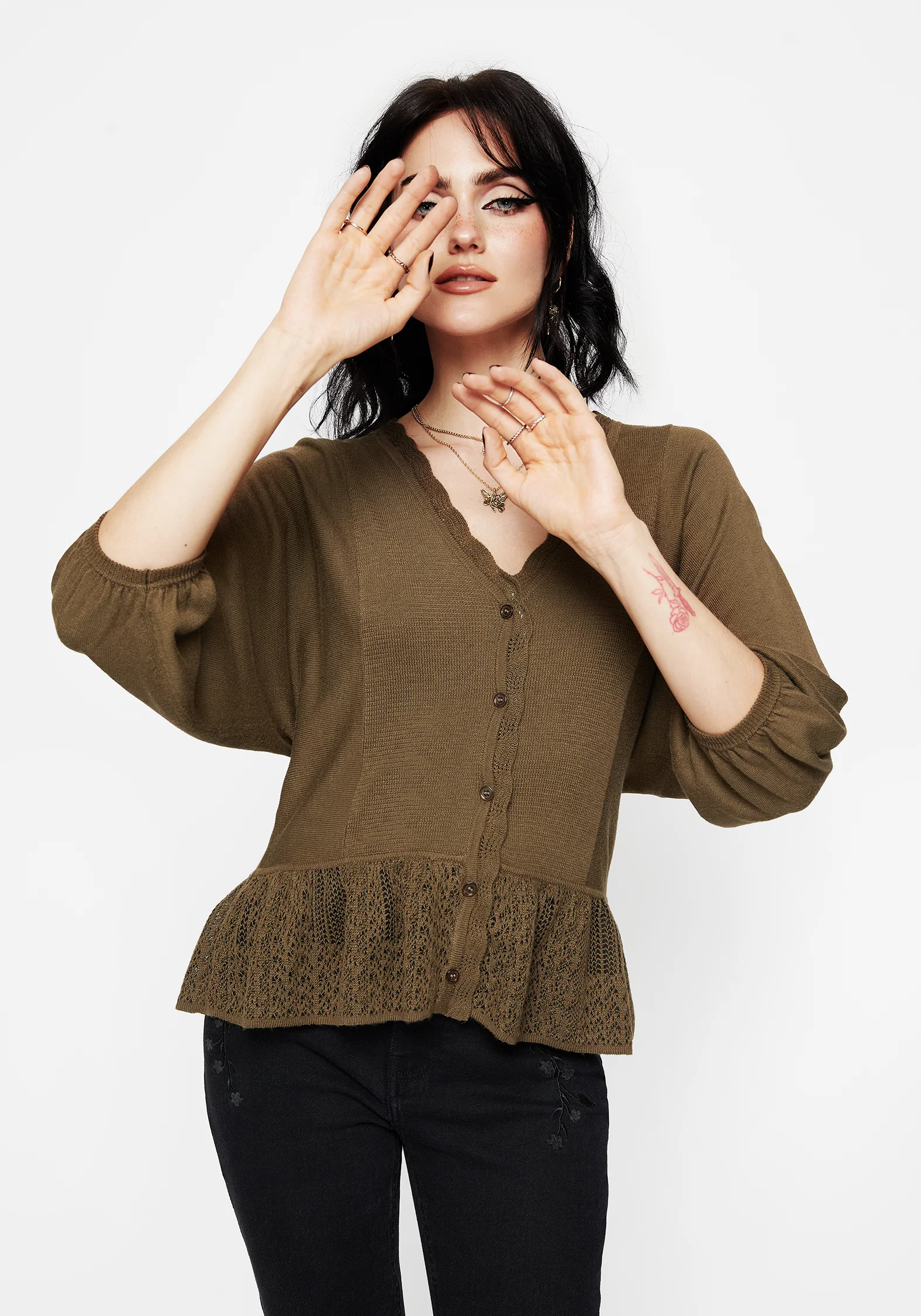 Avalon Puff Sleeve Button Up Knit Blouse - Image 4