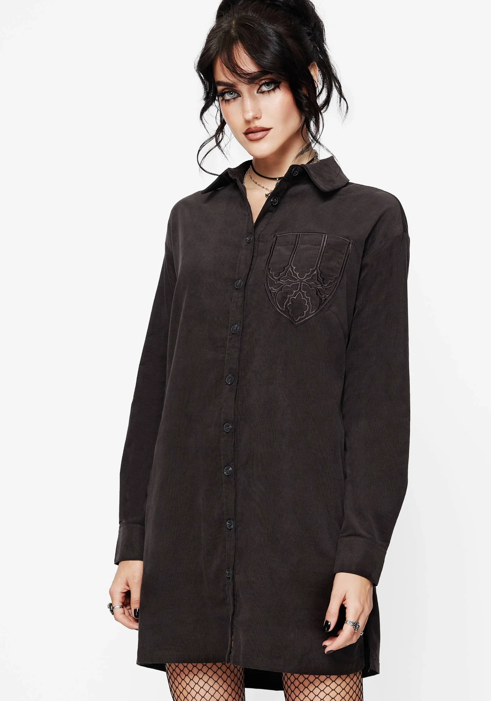 Axis Cotton Pocket Embroidered Mini Shirt Dress - Image 3