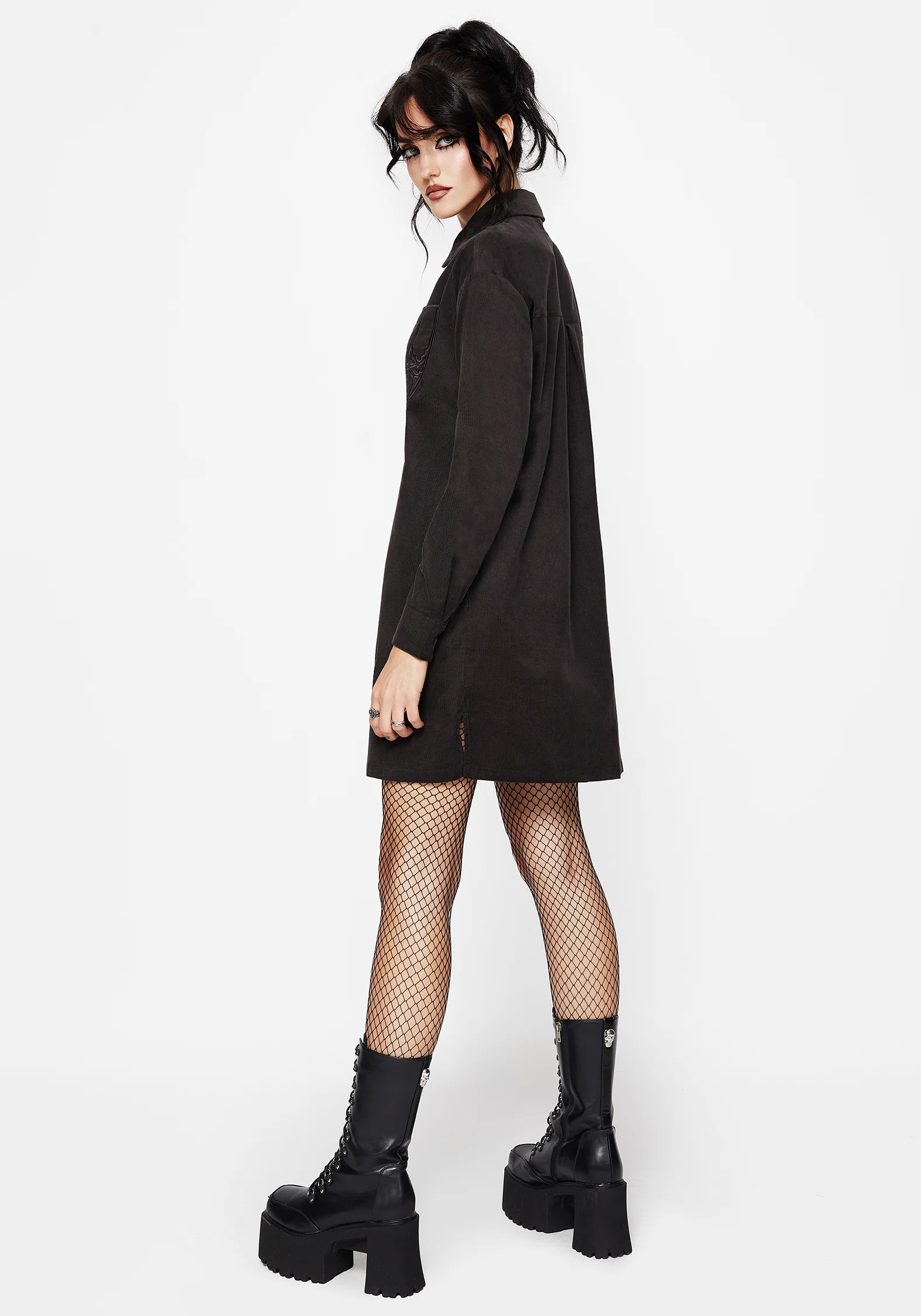 Axis Cotton Pocket Embroidered Mini Shirt Dress - Image 4