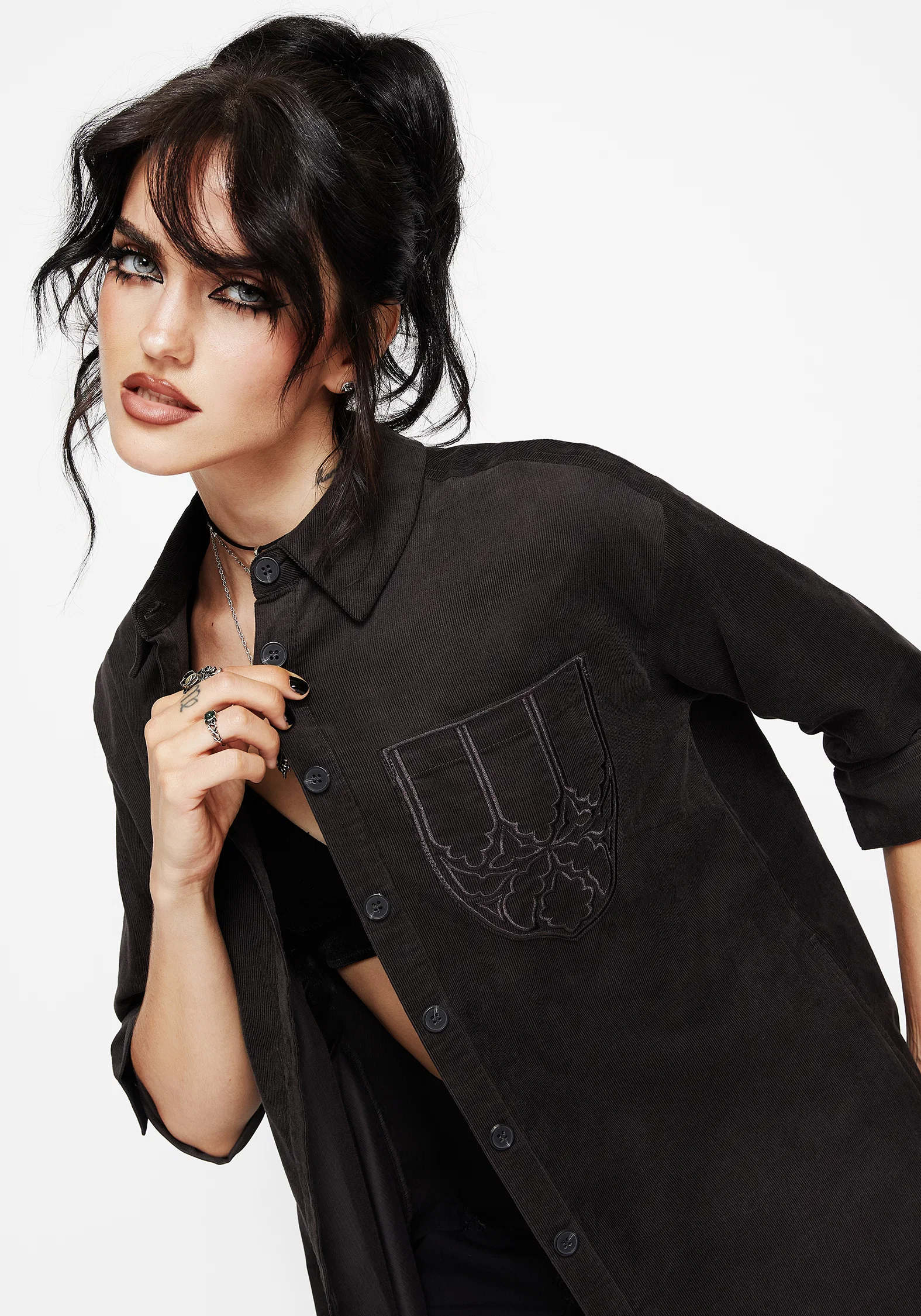 Axis Cotton Pocket Embroidered Mini Shirt Dress - Image 5
