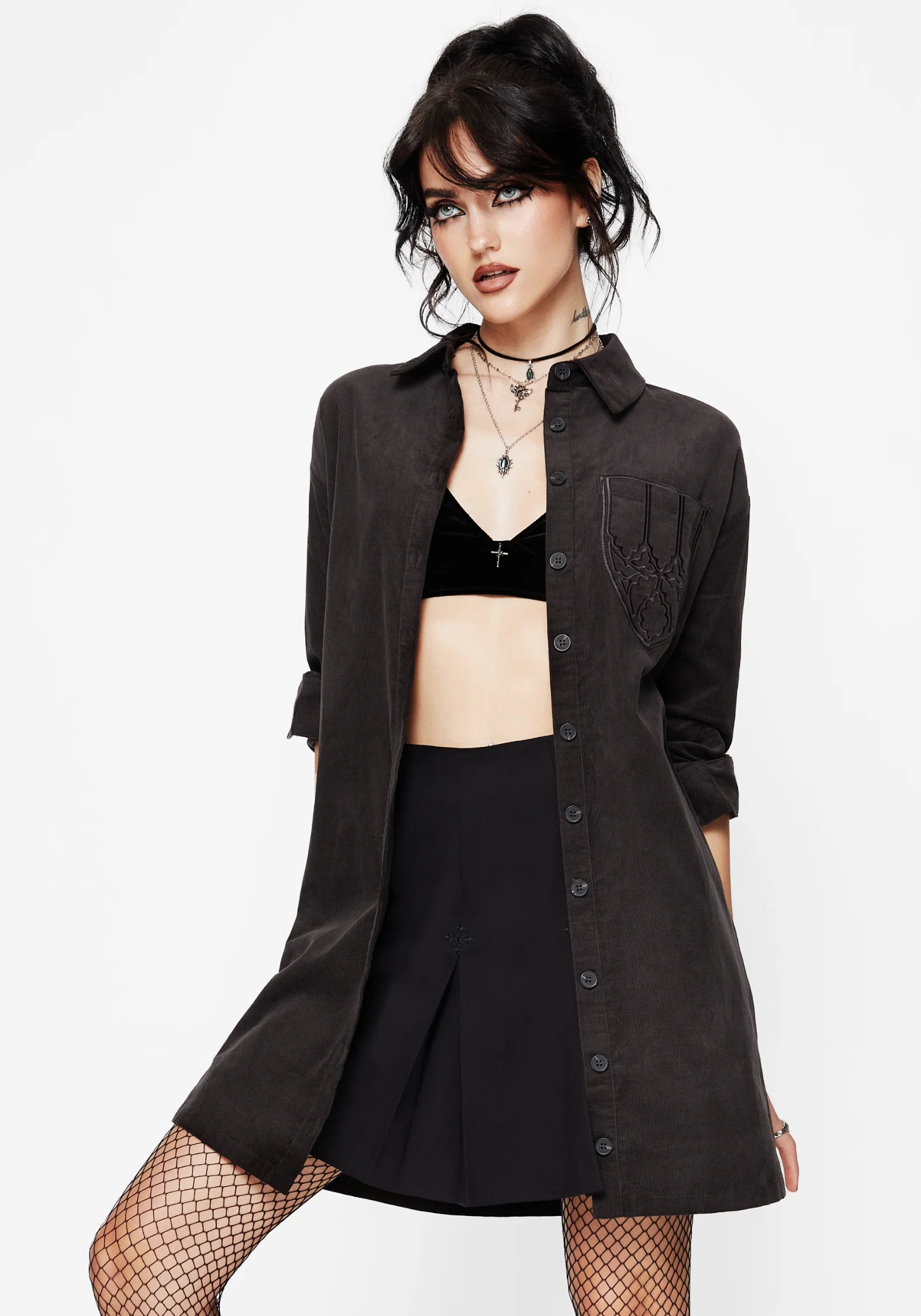 Axis Cotton Pocket Embroidered Mini Shirt Dress - Image 6