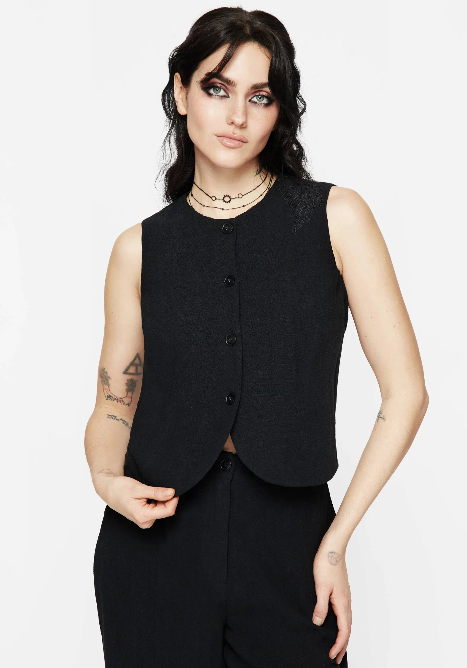 Aya Embroidered Linen Blend Button Front Waistcoat - Image 5