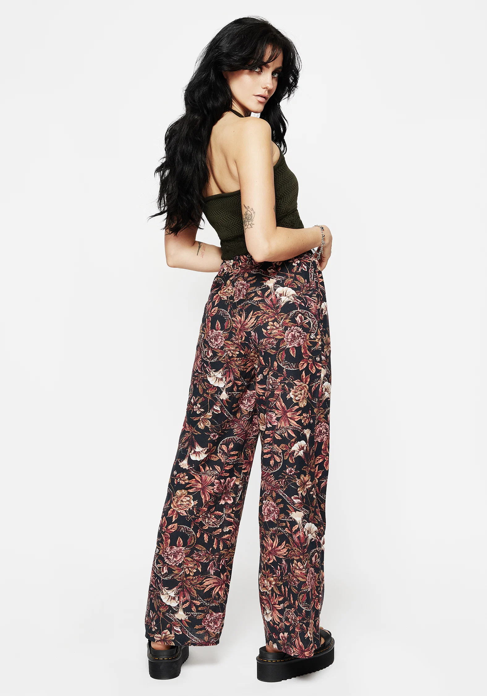 Bashe Cotton Floral Snake Print Wide Leg Trousers - Image 3