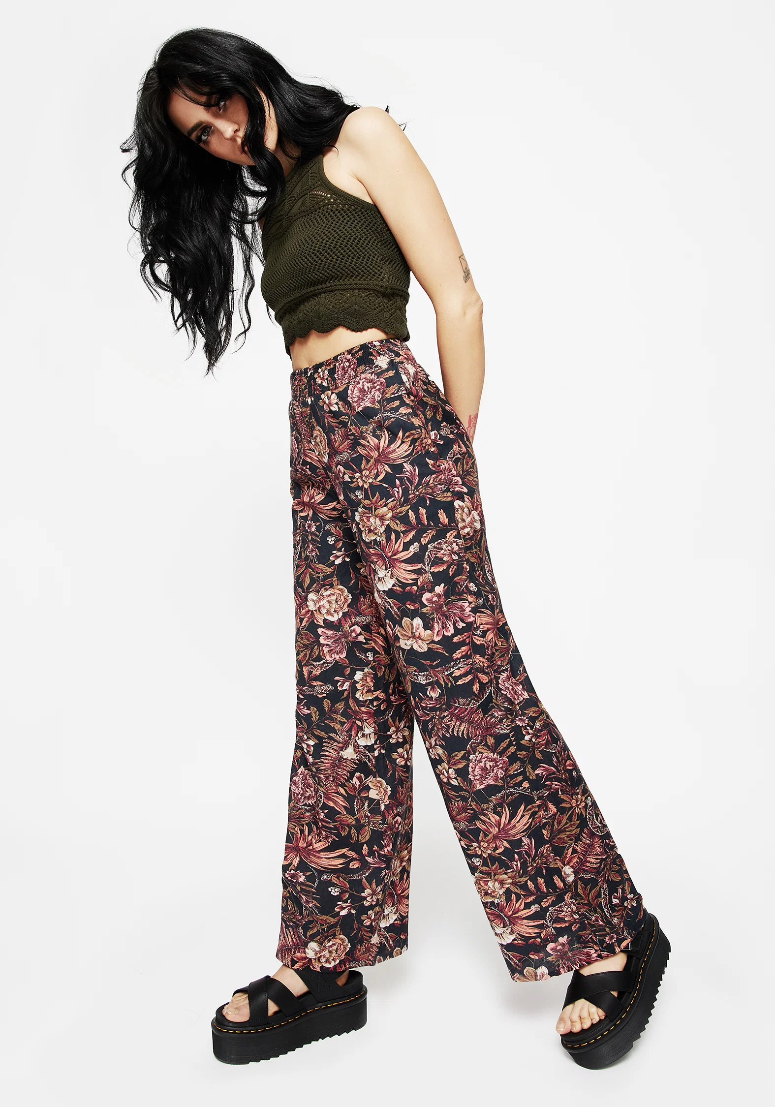 Bashe Cotton Floral Snake Print Wide Leg Trousers - Image 6