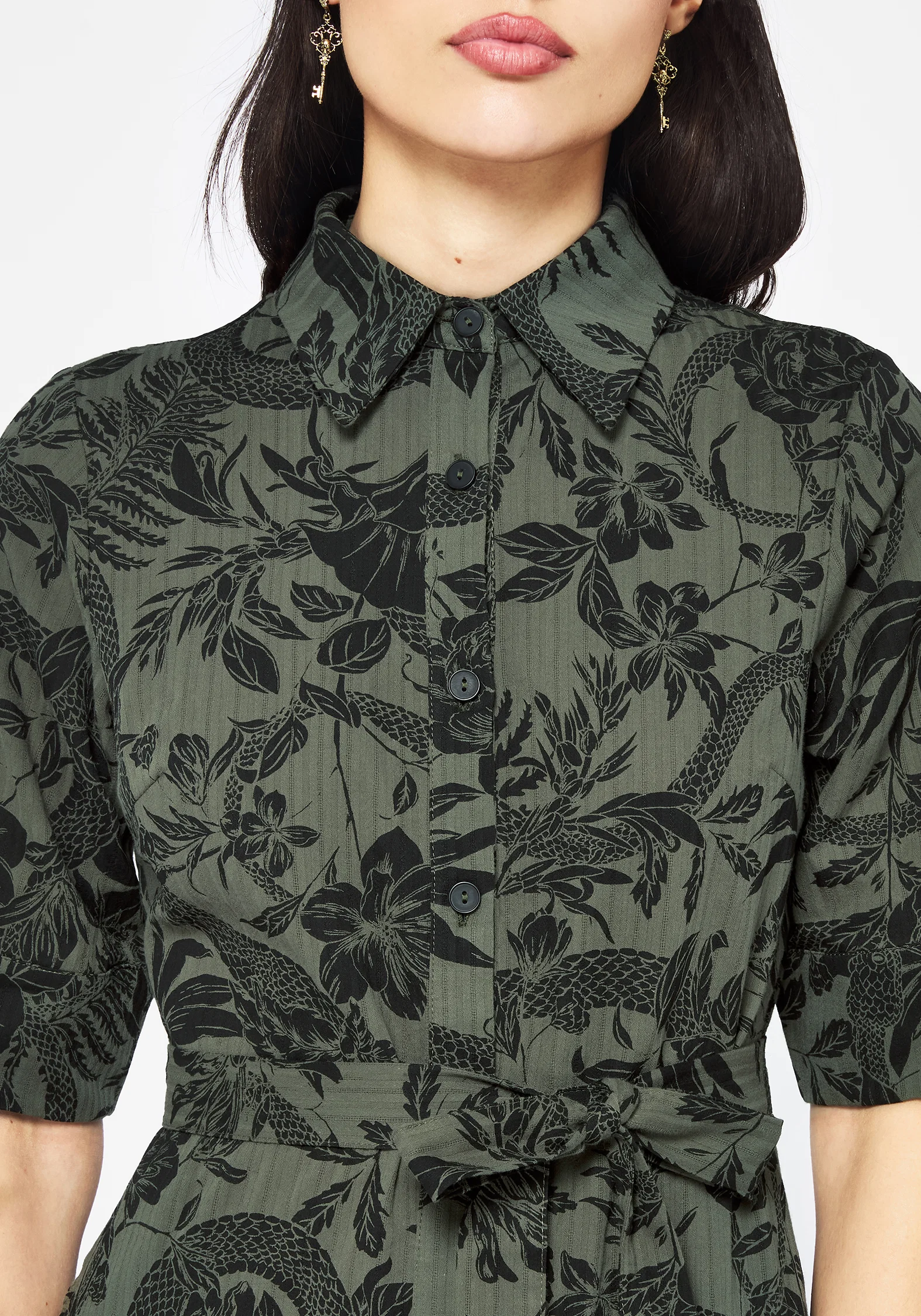 Bashe Cotton Midaxi Shirt Dress - Green - Image 2