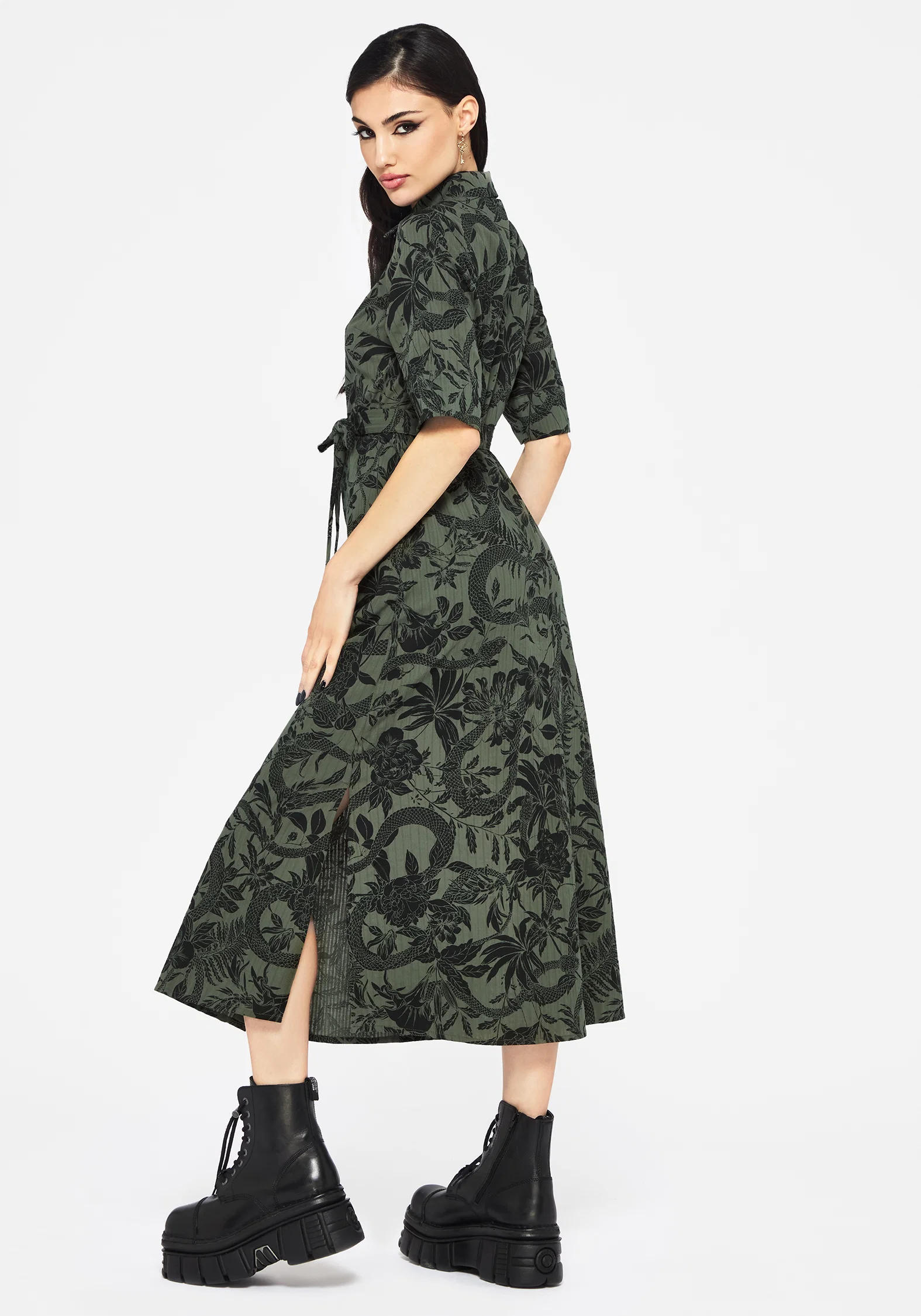 Bashe Cotton Midaxi Shirt Dress - Green - Image 3