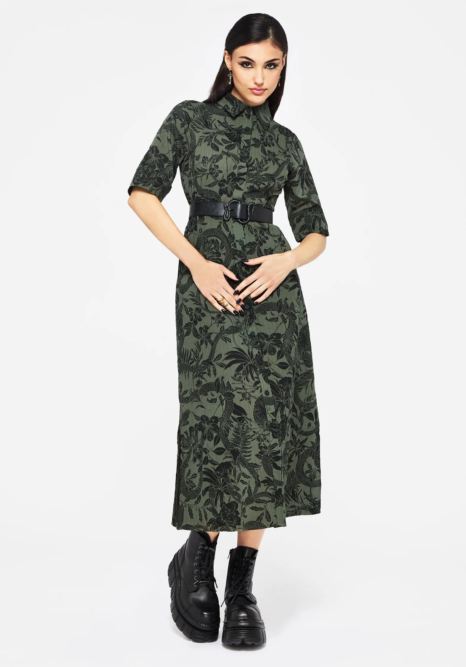 Bashe Cotton Midaxi Shirt Dress - Green - Image 5