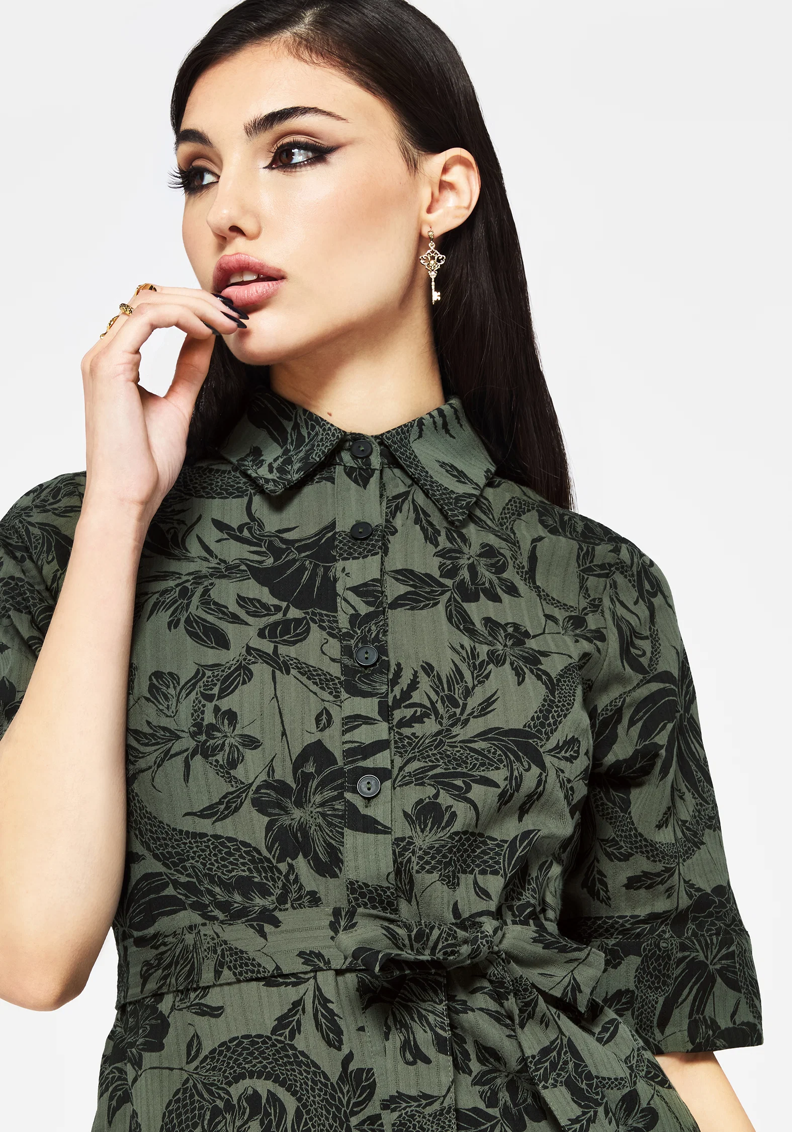 Bashe Cotton Midaxi Shirt Dress - Green - Image 6