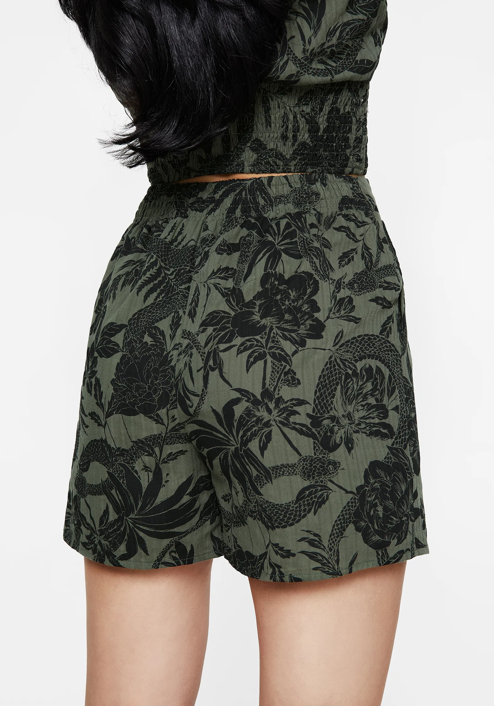 Bashe Cotton Wide Leg Shorts - Green - Image 6