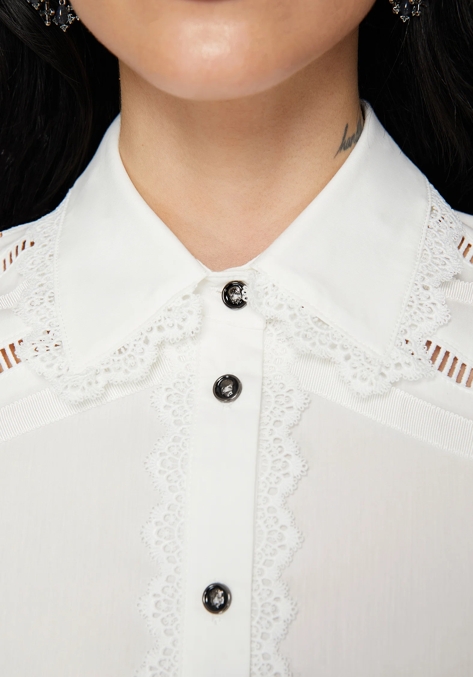 Belle Pleated Lace White Shirt - Image 2