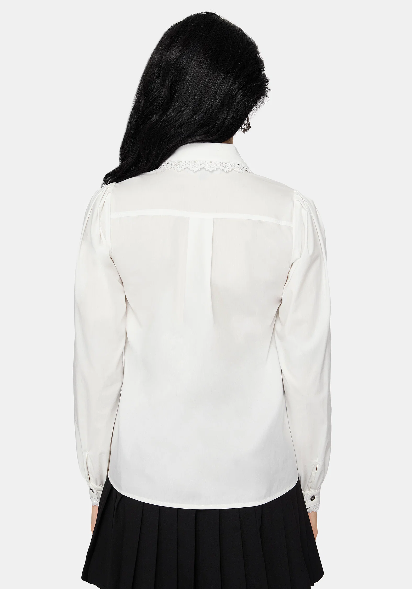 Belle Pleated Lace White Shirt - Image 3
