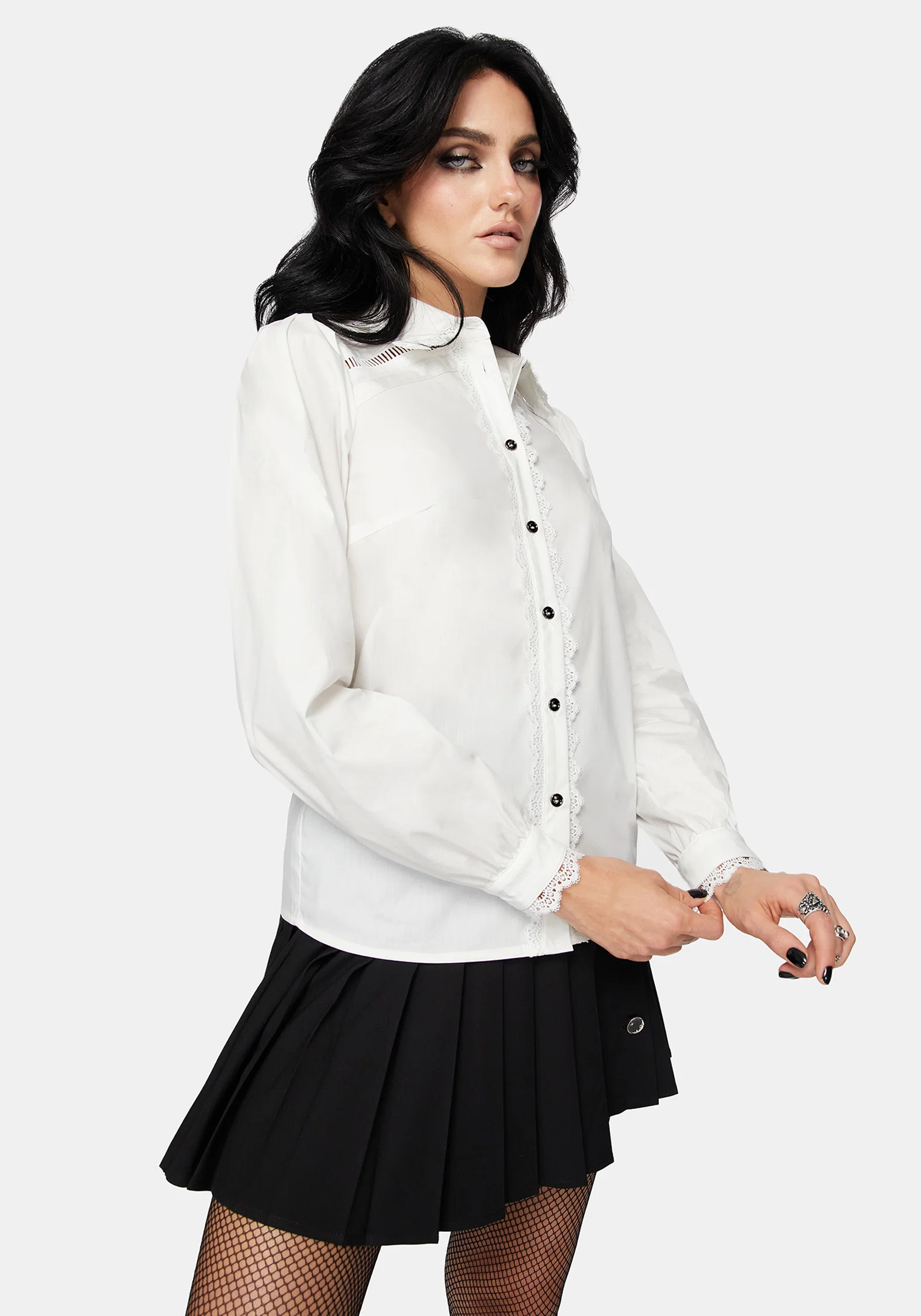 Belle Pleated Lace White Shirt - Image 4