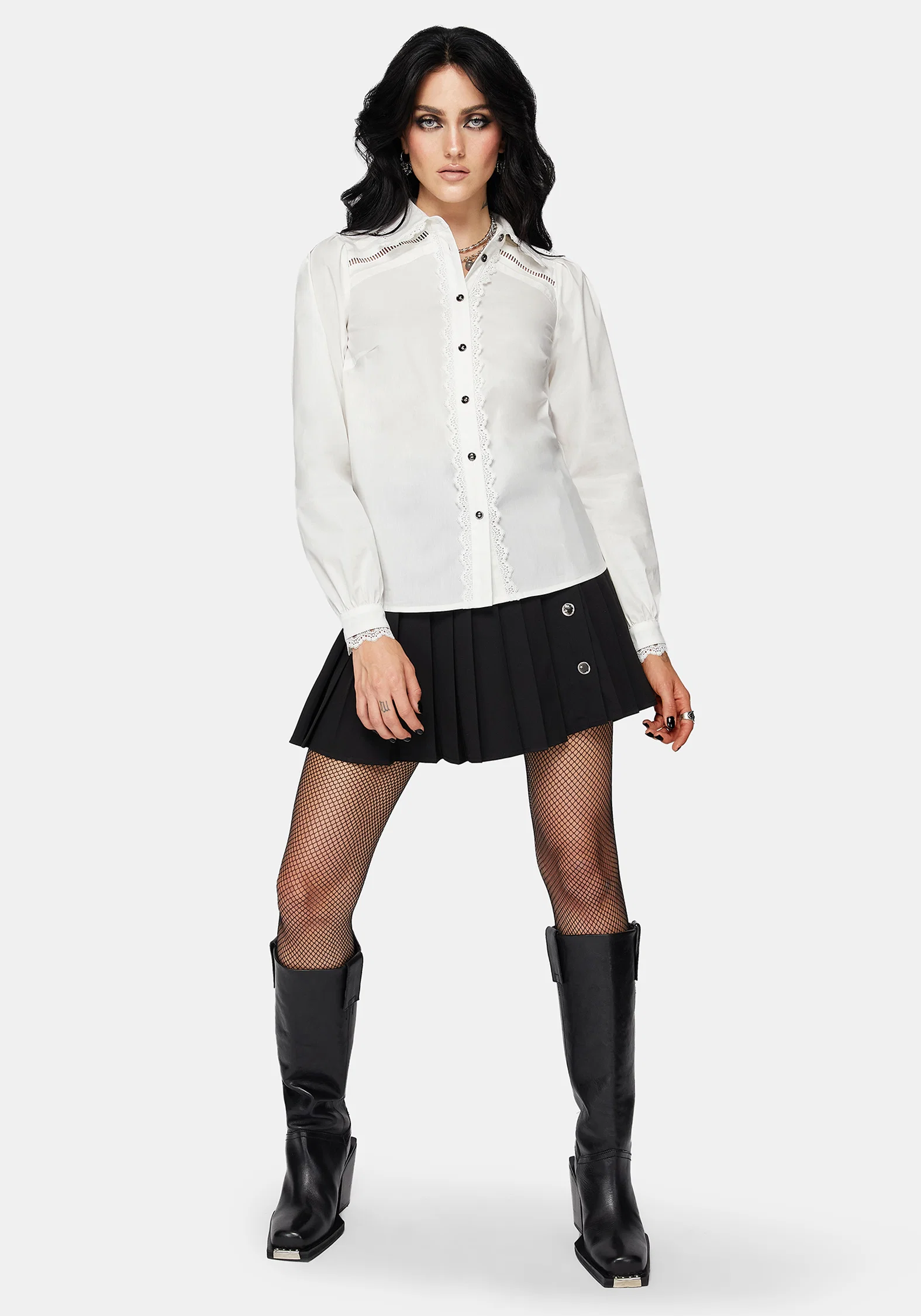 Belle Pleated Lace White Shirt - Image 6