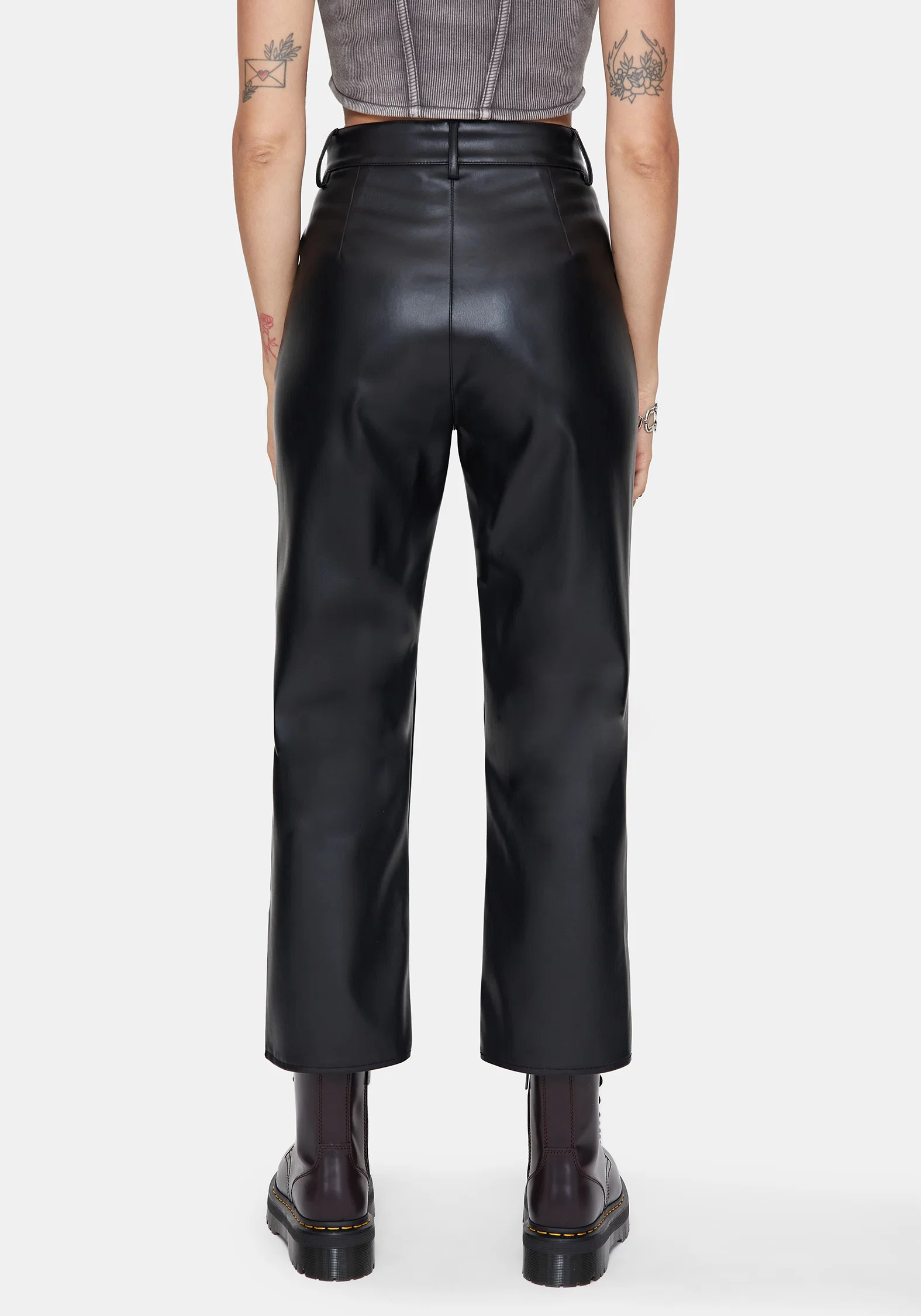 Blackwater Debossed Faux Leather Straight Leg Cropped Trousers - Image 3
