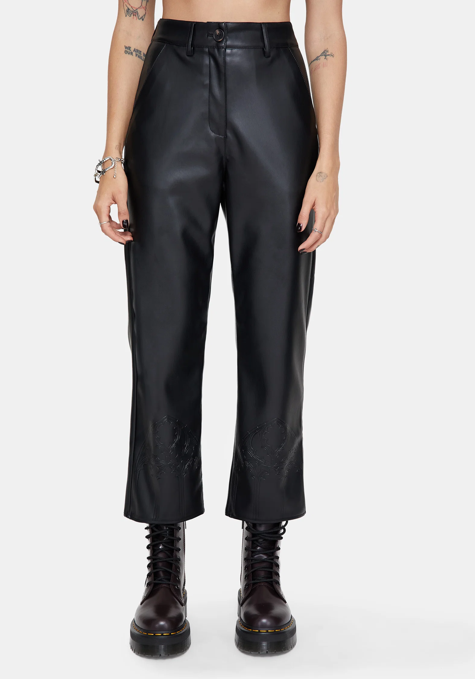 Blackwater Debossed Faux Leather Straight Leg Cropped Trousers - Image 4