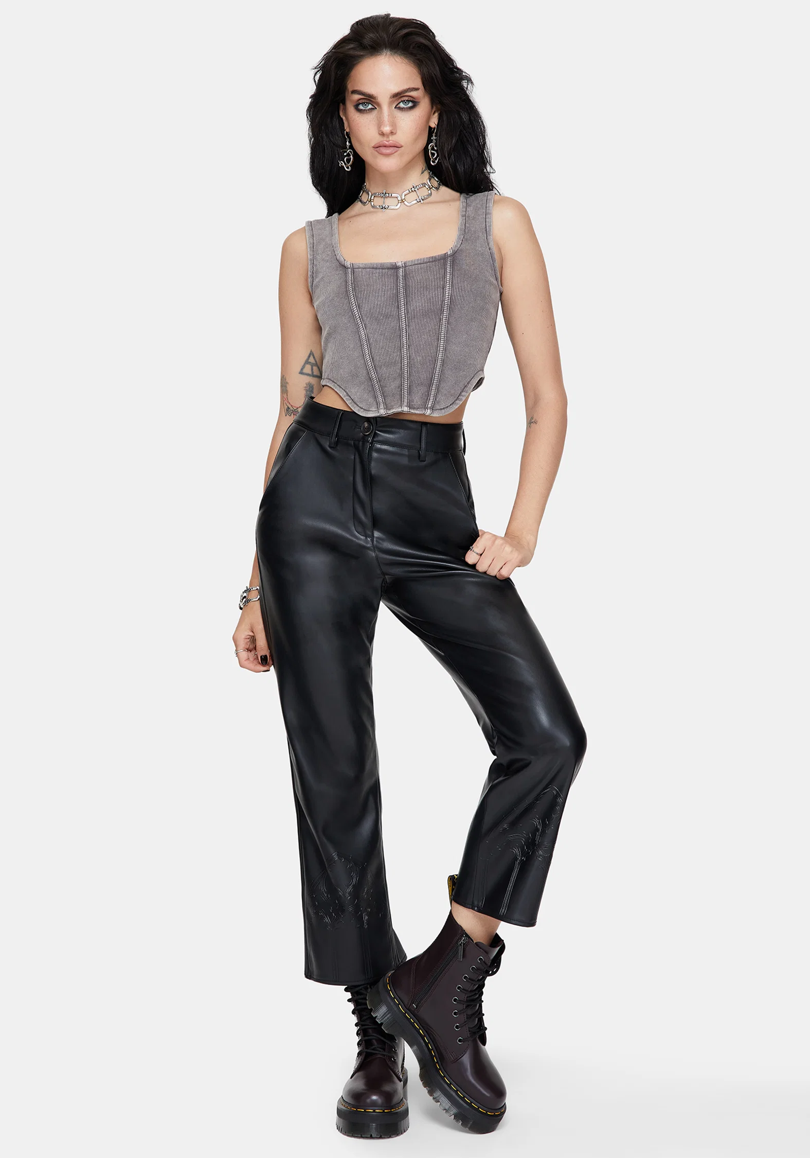 Blackwater Debossed Faux Leather Straight Leg Cropped Trousers - Image 5