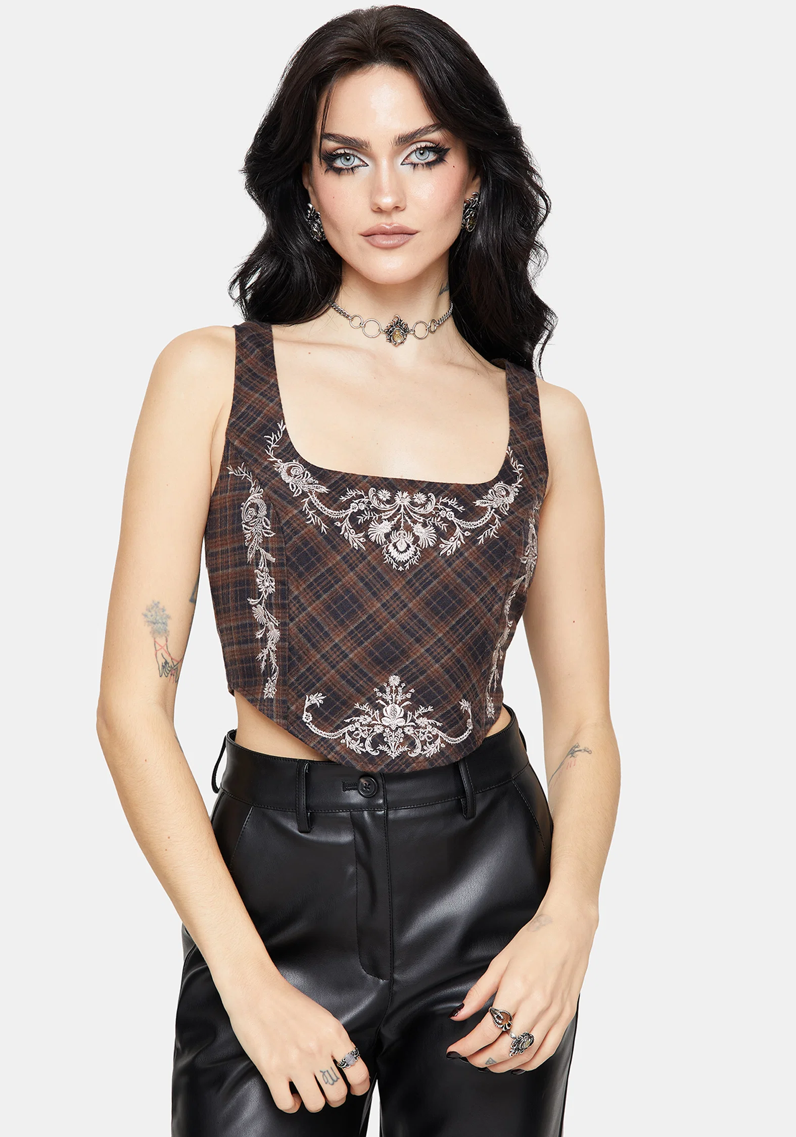 Bladeborn Check Embroidered Corset Top - Image 4