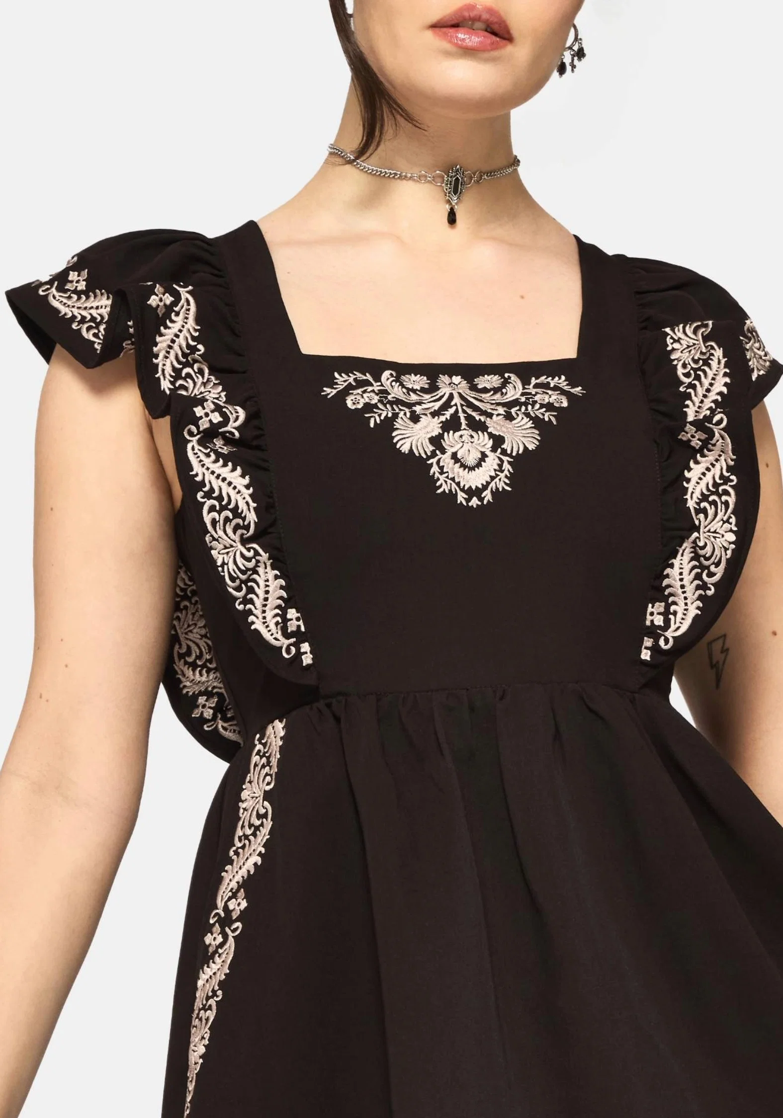 Bladeborn Embroidered Ruffle Front Mini Dress - Image 2