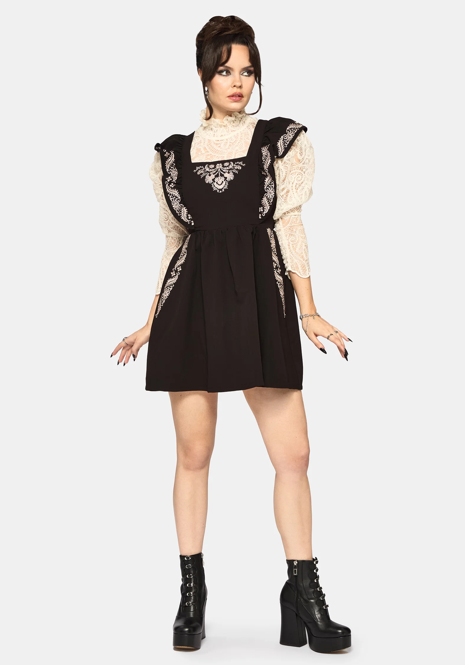 Bladeborn Embroidered Ruffle Front Mini Dress - Image 6