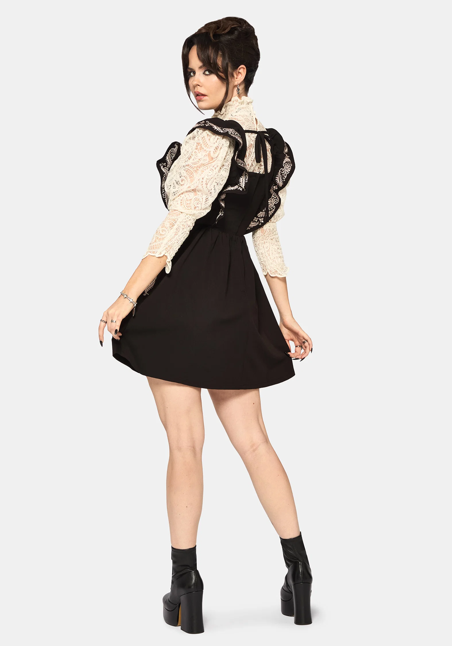 Bladeborn Embroidered Ruffle Front Mini Dress - Image 8
