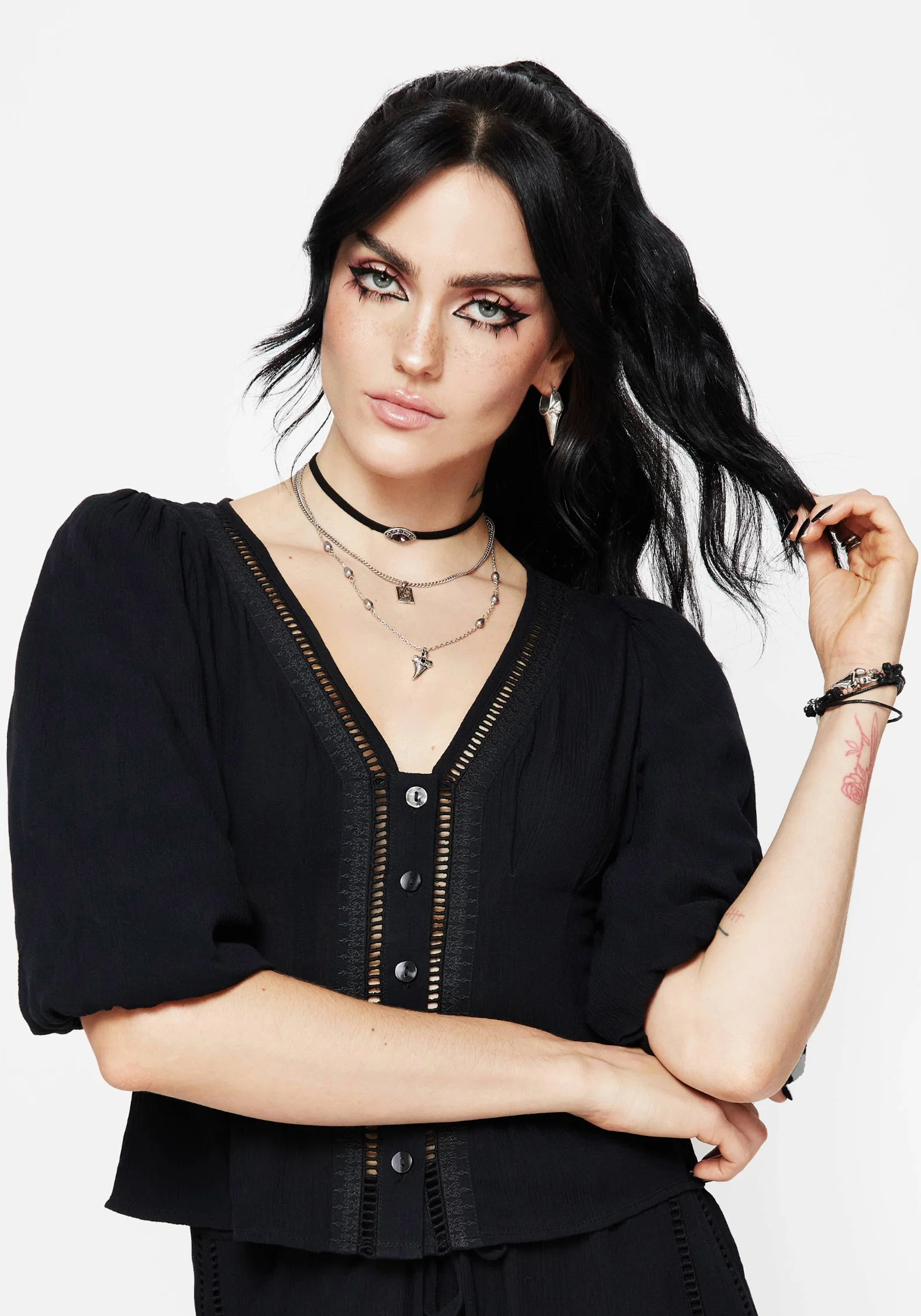 Blessing Lace Trim Tapered Waist Blouse Top - Image 4