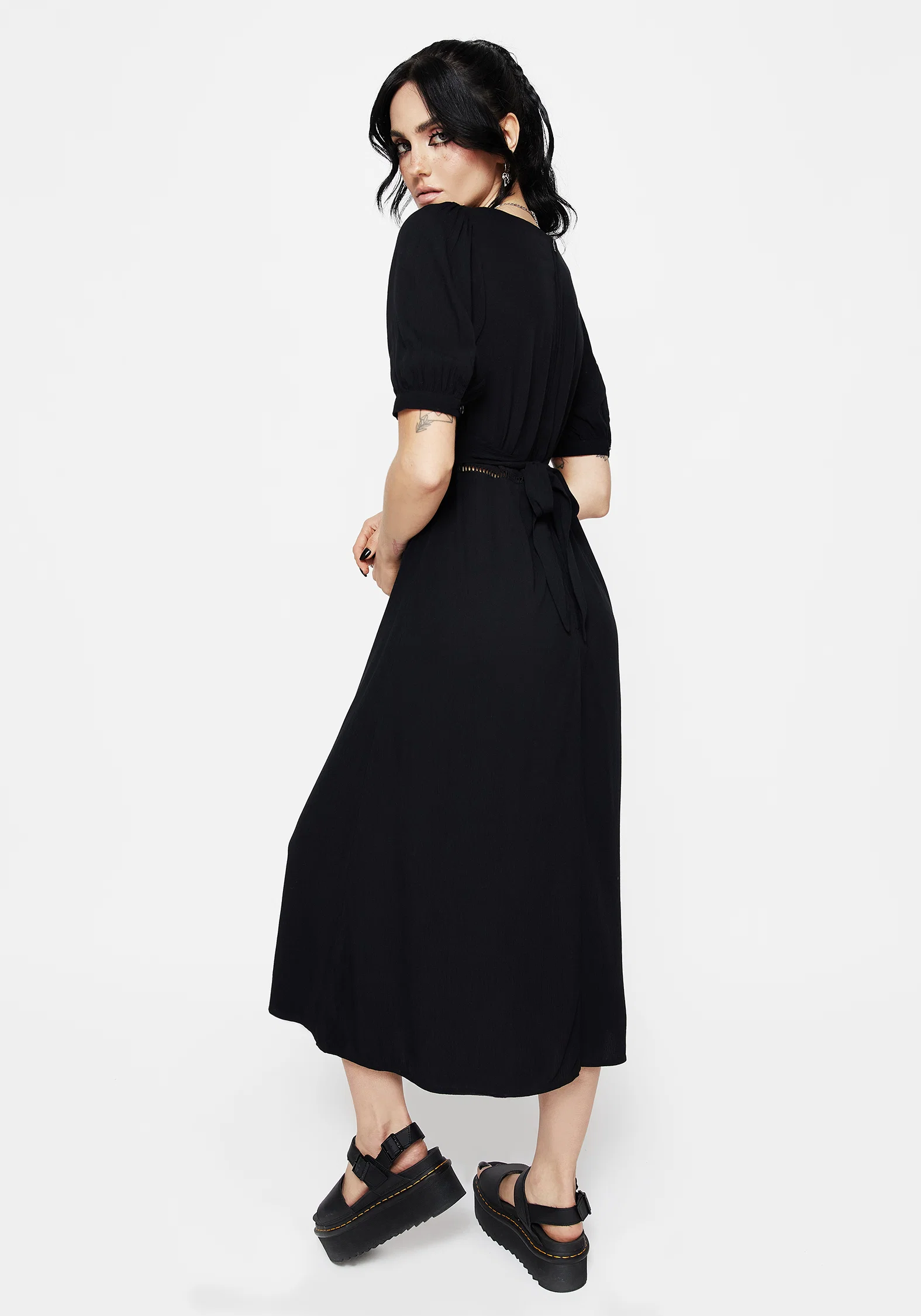 Blessing Puff Sleeve Tie Back Midi Dress - Image 3