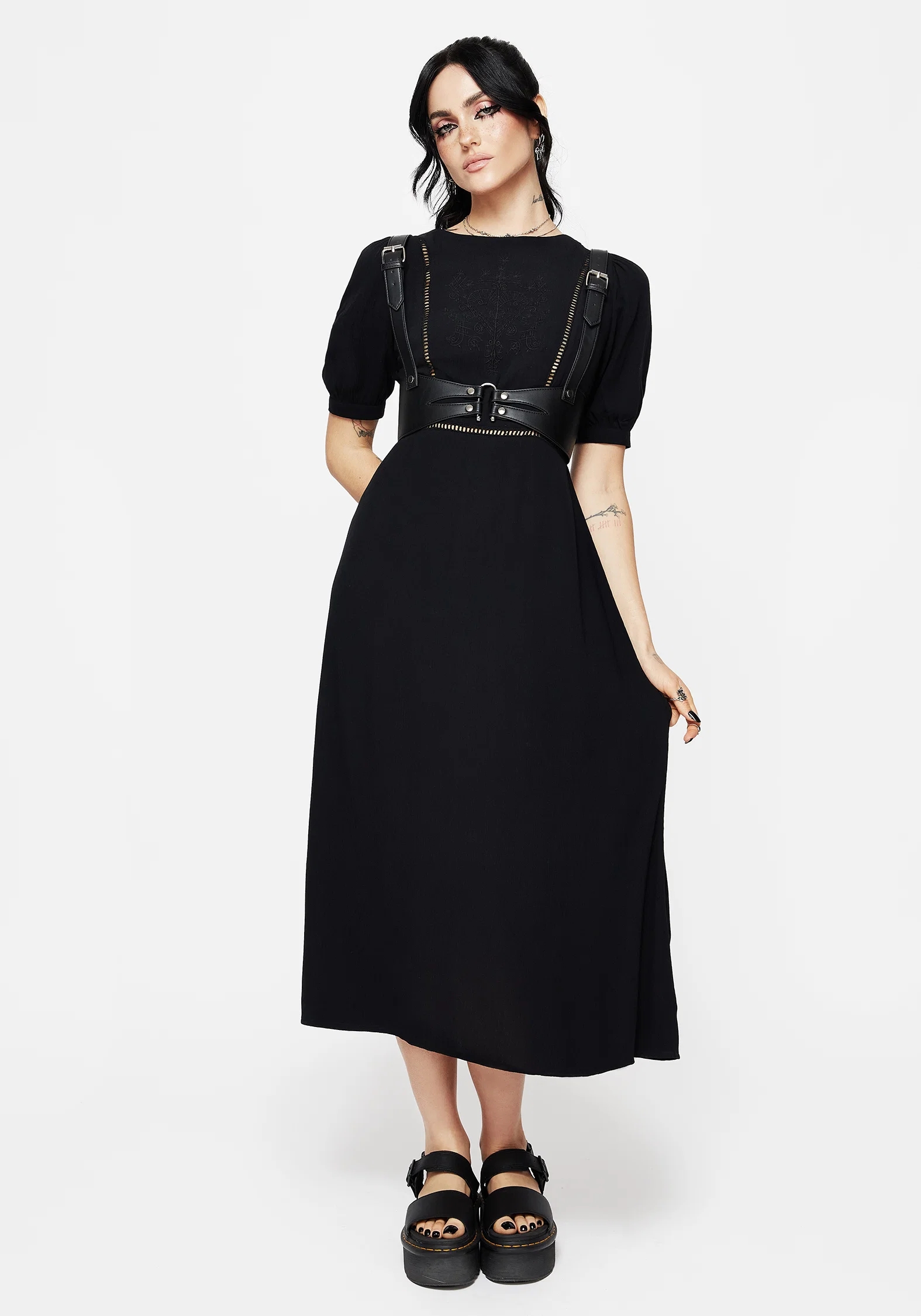 Blessing Puff Sleeve Tie Back Midi Dress - Image 4