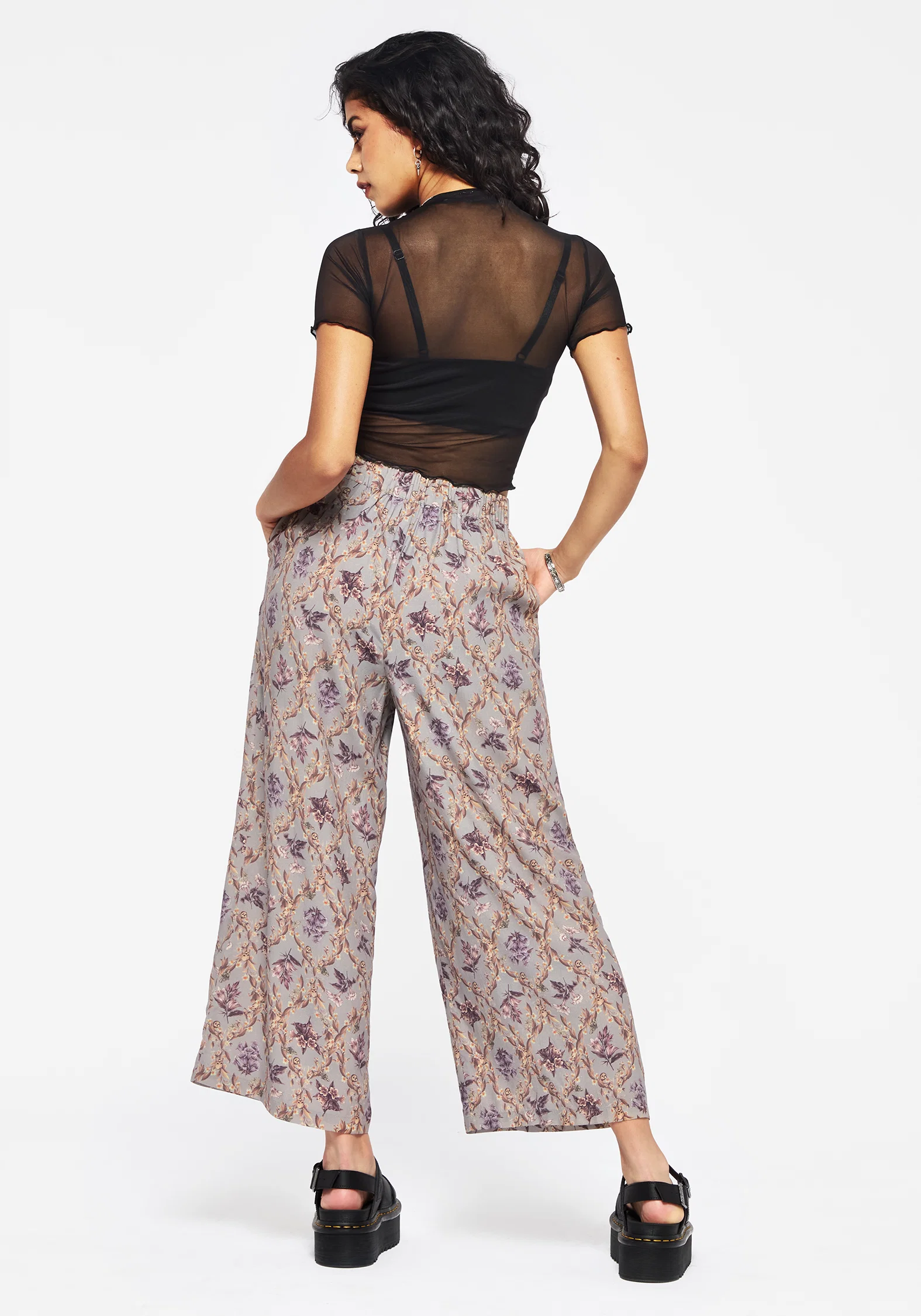 Blossom Floral Tile Printed Wide Leg Culotte Trousers - Image 3