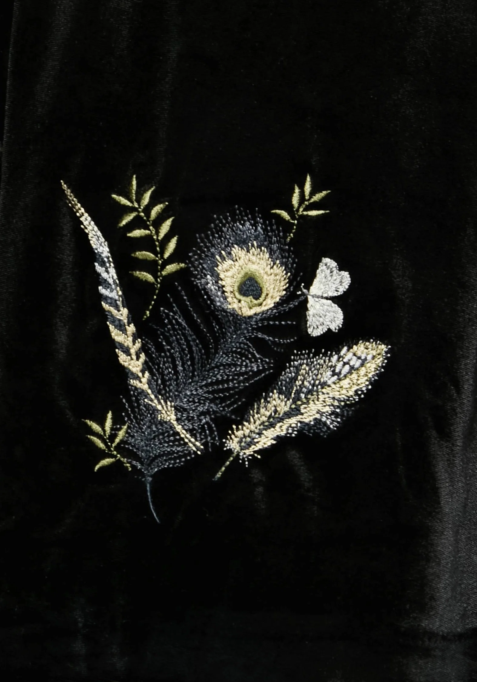 Bluesow Feather & Thistles Embroidered Puff Sleeve Velour Mini Dress - Image 2