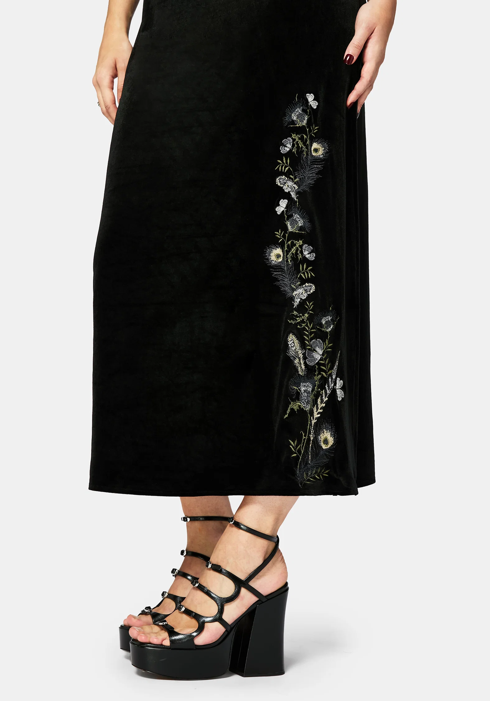 Bluesow Feather & Thistles Embroidered Velour Slip Maxi Dress - Image 2