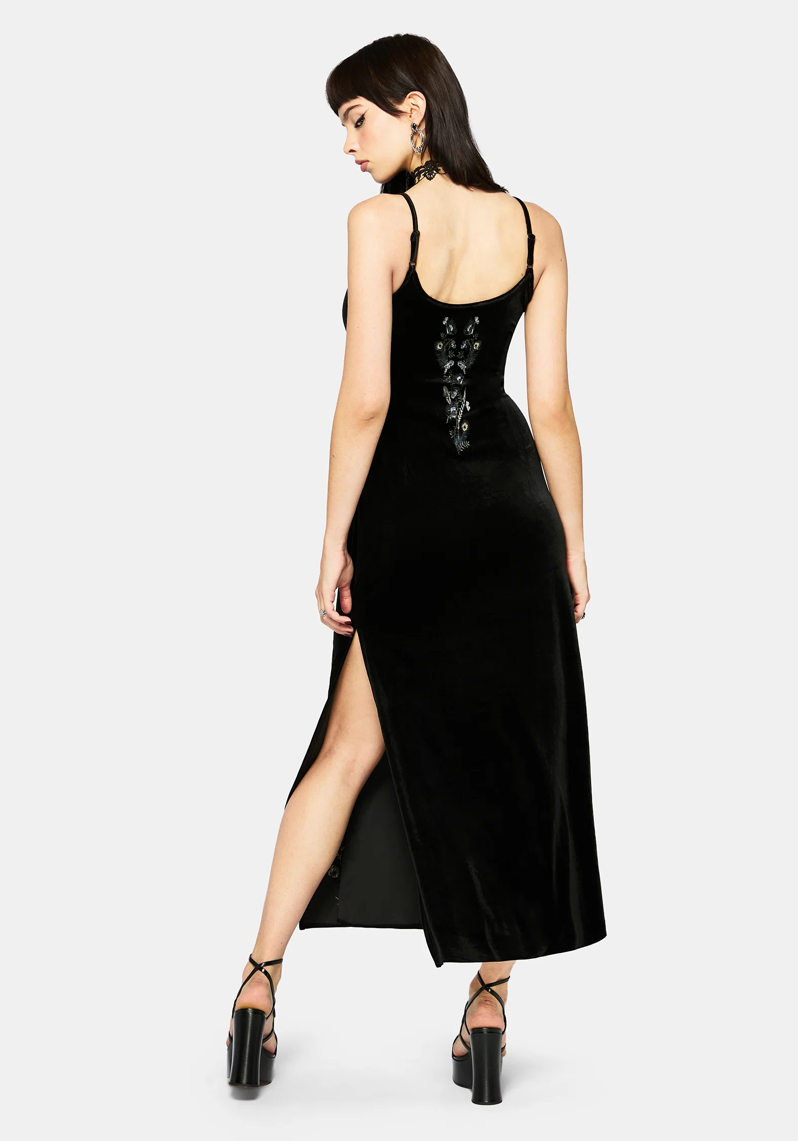 Bluesow Feather & Thistles Embroidered Velour Slip Maxi Dress - Image 3