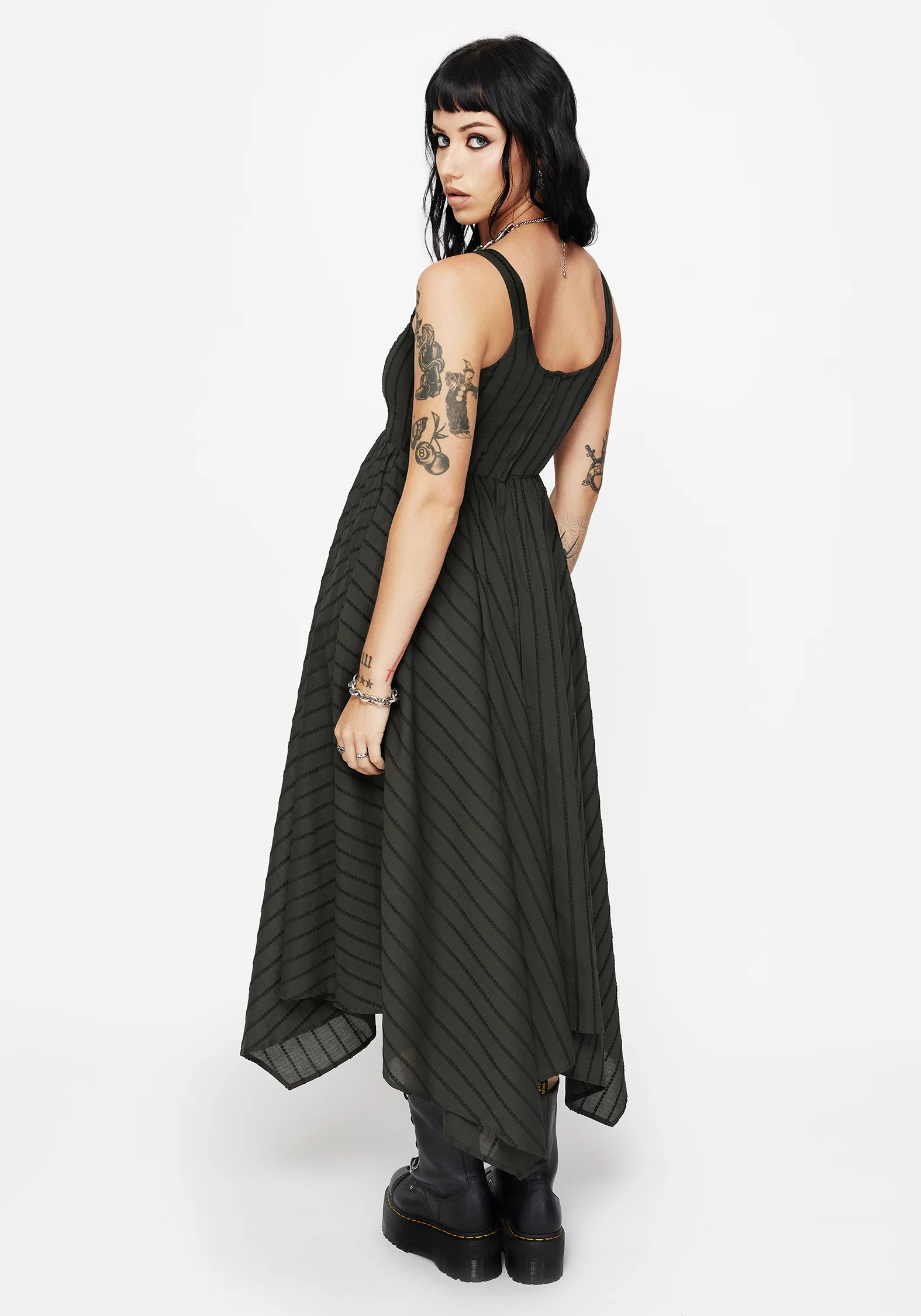 Blythe Cotton Handkerchief Hem Midaxi Dress - Dark Green - Image 3