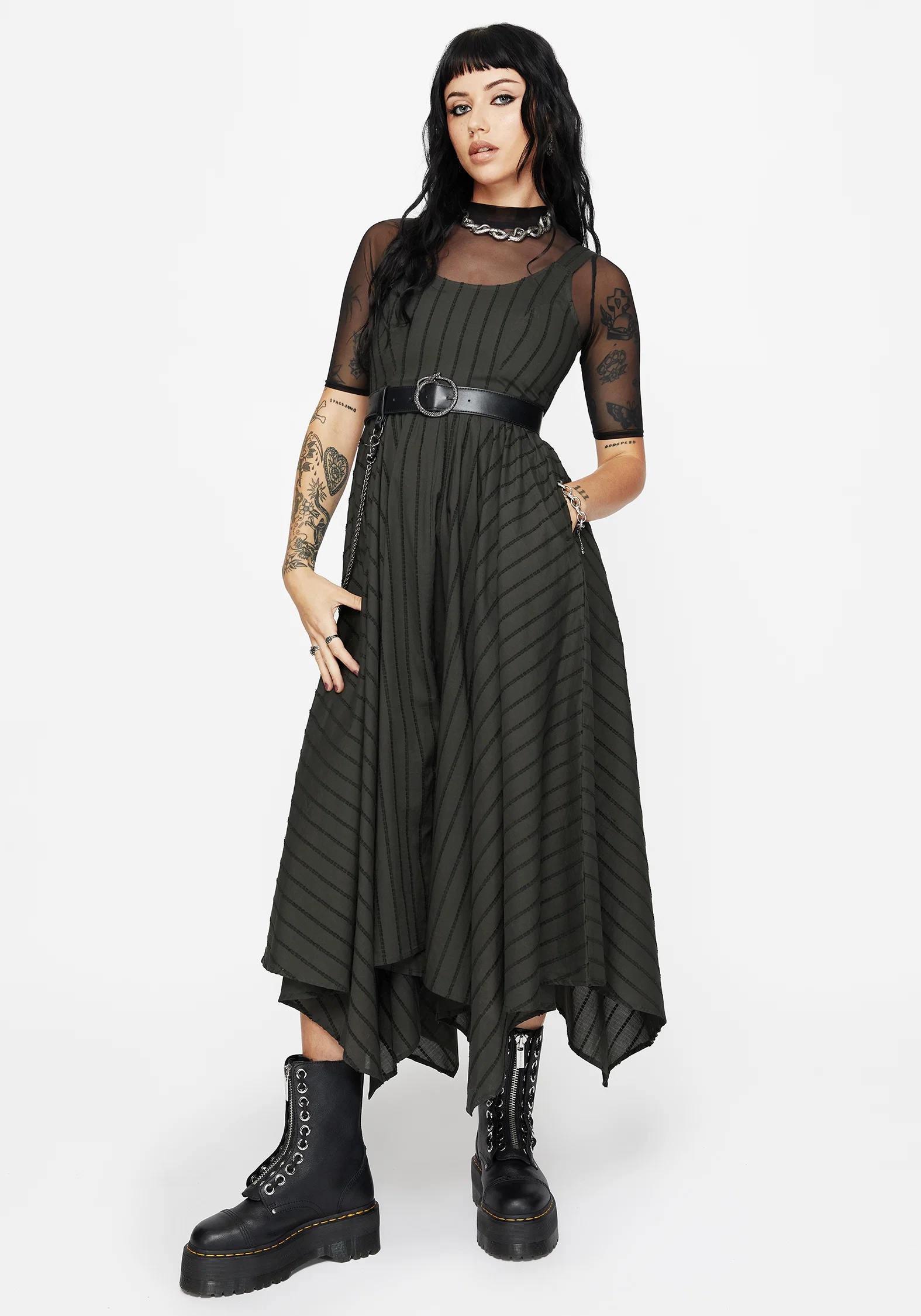 Blythe Cotton Handkerchief Hem Midaxi Dress - Dark Green - Image 4
