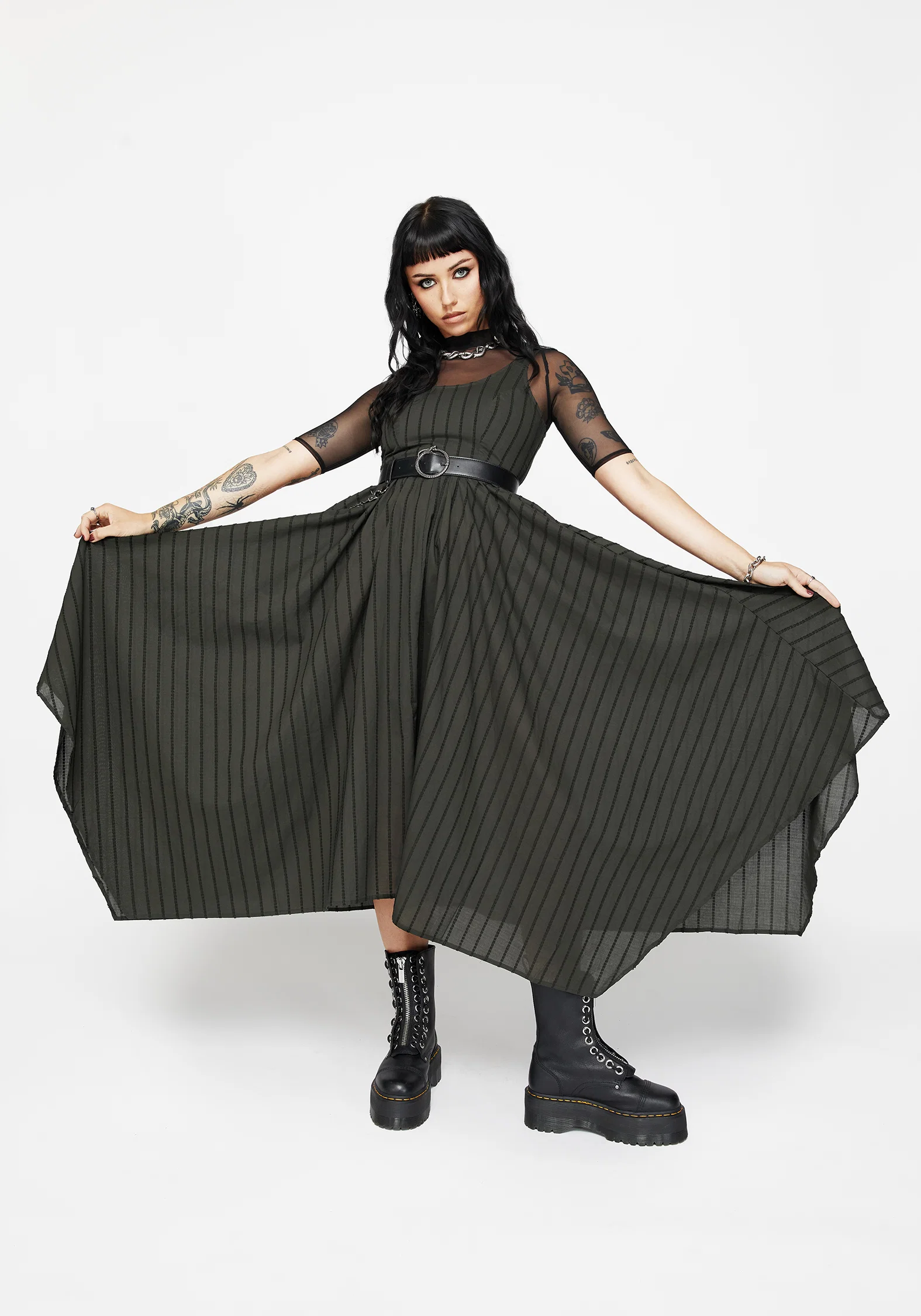Blythe Cotton Handkerchief Hem Midaxi Dress - Dark Green - Image 6