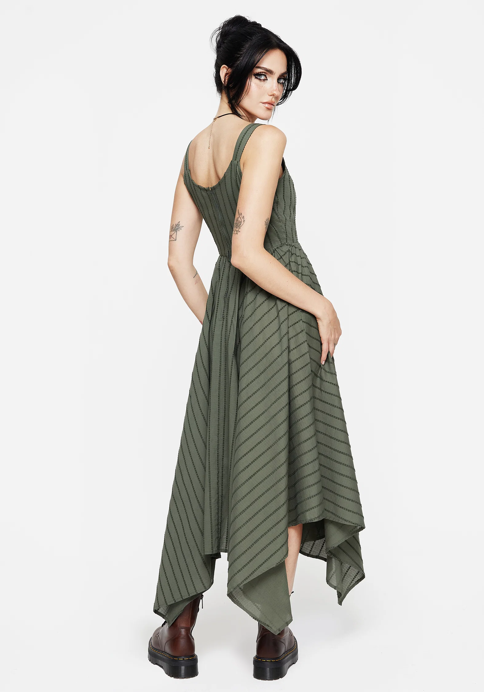 Blythe Cotton Handkerchief Hem Midaxi Dress - Green - Image 3