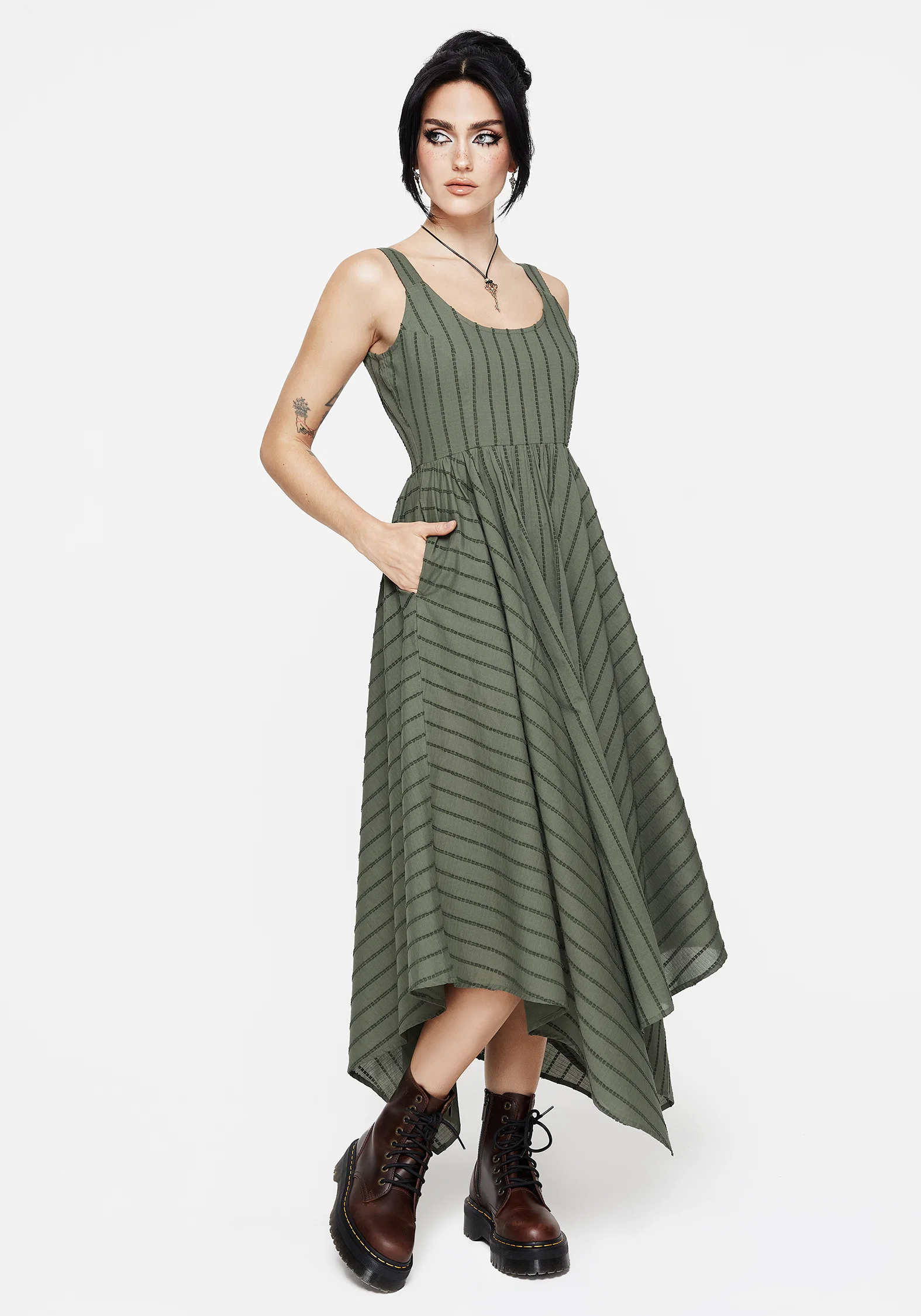 Blythe Cotton Handkerchief Hem Midaxi Dress - Green - Image 4
