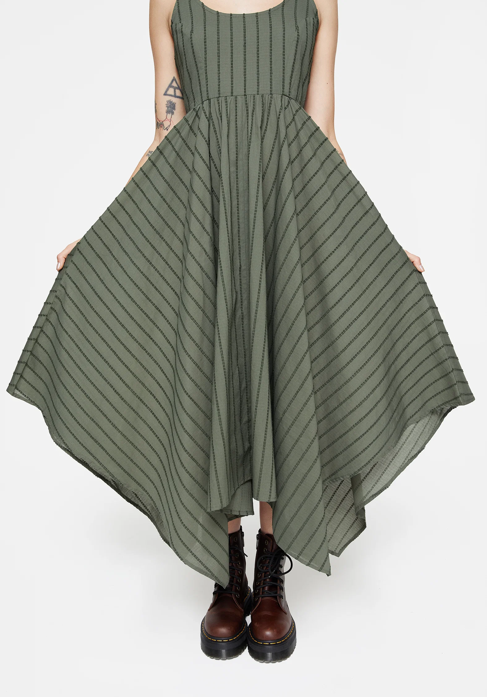 Blythe Cotton Handkerchief Hem Midaxi Dress - Green - Image 7