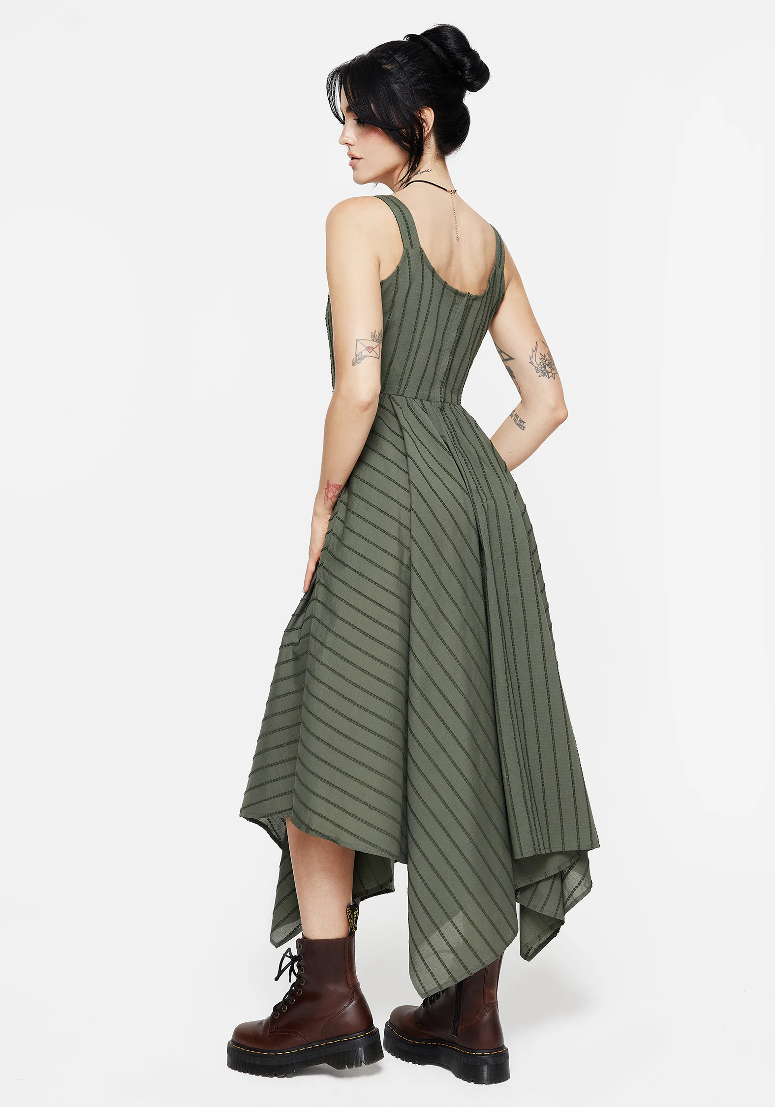 Blythe Cotton Handkerchief Hem Midaxi Dress - Green - Image 8