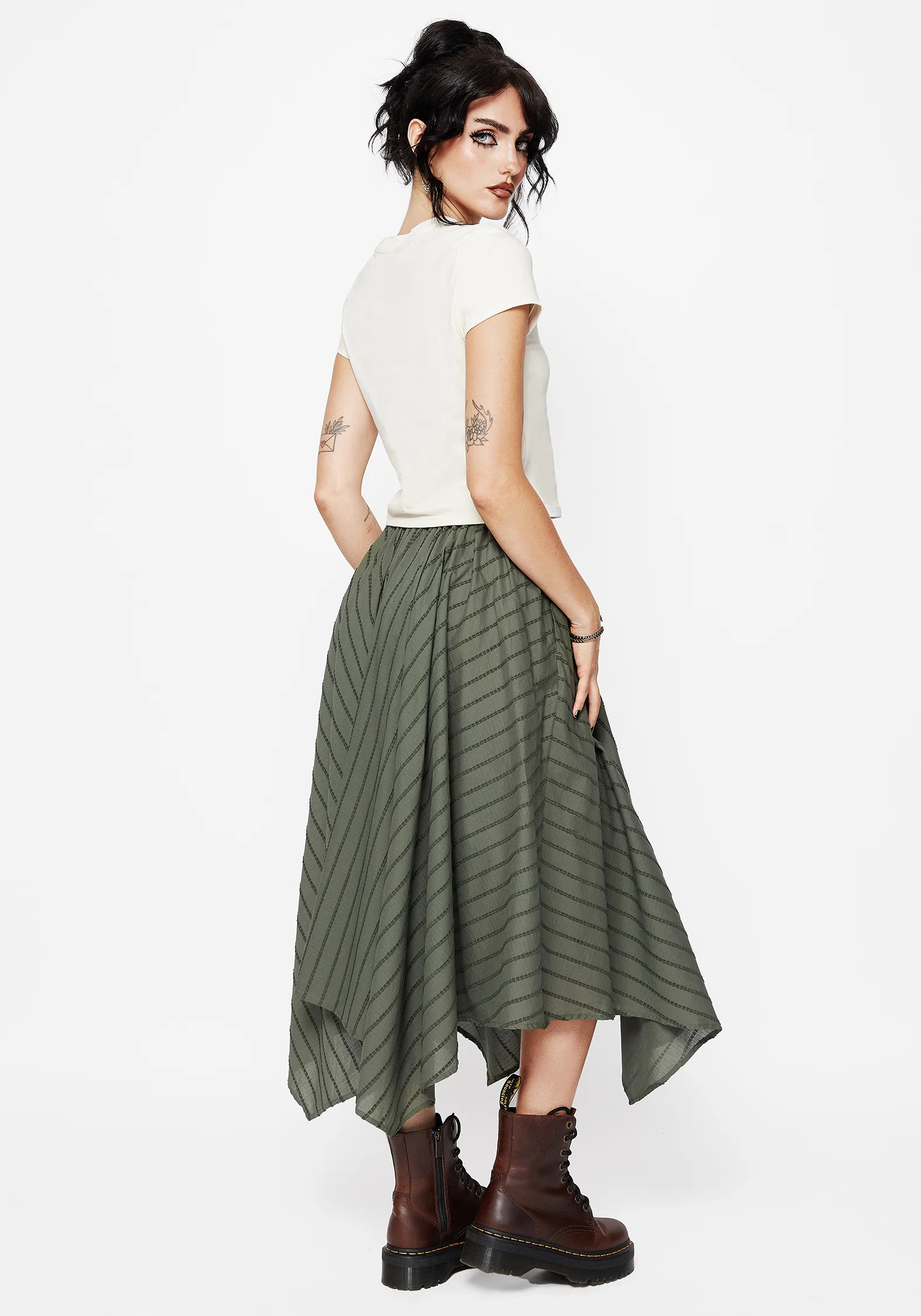 Blythe Cotton Handkerchief Hem Midaxi Skirt - Green - Image 3